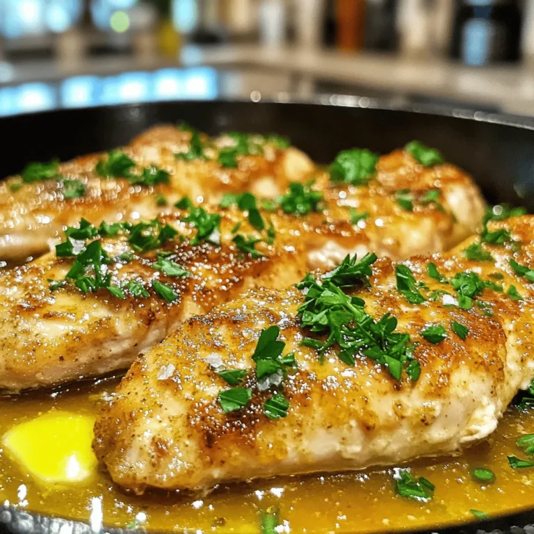 To make melt-in-your-mouth chicken breasts, you need a few key items. These ingredients work together to create juicy and flavorful chicken. - 4 boneless, skinless chicken breasts - 1 cup buttermilk - 1 tablespoon garlic powder - 1 tablespoon onion powder - 1 teaspoon smoked paprika - 1 teaspoon salt - 1/2 teaspoon black pepper - 1 cup all-purpose flour - 1/4 cup cornstarch - 1 tablespoon fresh parsley, finely chopped (for garnish) - 1/4 cup unsalted butter - 2 tablespoons olive oil If you can’t find some ingredients, no worries! Here are some easy swaps: - Buttermilk: Use regular milk with a splash of vinegar or lemon juice. - Garlic Powder: Fresh minced garlic works well too. - Smoked Paprika: Try regular paprika for a milder taste. - Unsalted Butter: You can use salted butter, but reduce the added salt. - Cornstarch: All-purpose flour can replace cornstarch, but it may change the texture slightly. Want to make your dish shine? Here are some fun garnishes to consider: - Fresh herbs like thyme or basil for an aromatic touch. - Lemon zest for a bright, citrusy flavor. - A drizzle of honey or balsamic glaze for a sweet finish. These ingredients and tips will help you create the best melt-in-your-mouth chicken breasts. If you want the full recipe, check out the details provided above. Enjoy your cooking! To start, you need to marinate the chicken. This step makes the chicken tender and flavorful. In a large bowl, mix one cup of buttermilk, one tablespoon of garlic powder, one tablespoon of onion powder, one teaspoon of smoked paprika, one teaspoon of salt, and half a teaspoon of black pepper. Whisk this together well. Then, add the chicken breasts. Make sure they are fully covered by the marinade. Cover the bowl with plastic wrap. Let it sit in the fridge for at least one hour. For the best results, leave it overnight. Next, you'll need to prepare your oven and skillet. Preheat your oven to 375°F (190°C). While the oven heats up, take a shallow dish or plate. In this dish, mix one cup of all-purpose flour and one-fourth cup of cornstarch. Stir them together well to ensure they blend evenly. This mix will help create a crispy coating on the chicken. Once marinated, take the chicken out of the bowl. Let any extra marinade drip off. Now, dredge each chicken breast in the flour and cornstarch mixture. Press lightly to make sure the coating sticks well. In a large, oven-safe skillet, heat one-fourth cup of unsalted butter and two tablespoons of olive oil over medium-high heat. When the butter melts, add the coated chicken. Sear each breast for about four to five minutes on each side. Look for a golden-brown crust to form. After searing, it’s time to bake! Carefully transfer the skillet to your preheated oven. Bake the chicken for 20 to 25 minutes. Use a meat thermometer to check the internal temperature. It should reach 165°F (75°C). This ensures the chicken is fully cooked and safe to eat. To get juicy chicken breasts, start with marination. The buttermilk in the marinade works wonders. It adds moisture and tenderizes the meat. Marinate for at least one hour, but overnight is best. This gives the flavors time to soak into the chicken. Also, do not rush the cooking. Searing and baking should be done at the right temperatures. Use a meat thermometer to check for doneness. Aim for 165°F (75°C) for safety and juiciness. When marinating, always use a non-metal bowl. Metal can react with the acids in the marinade. Mix your buttermilk and spices well so every piece of chicken gets flavor. Make sure the chicken is fully covered in the marinade. If needed, flip it halfway through. This helps to ensure even flavor and tenderness. For a twist, try adding citrus zest or herbs to the mix. These add depth and freshness to the chicken. If your chicken turns out dry, it may have been overcooked. Always check your chicken’s temperature early. If the crust is too dark but the inside is not done, reduce the heat. If you experience bland chicken, ensure your marinade has enough salt and spices. Taste it before adding the chicken. If you find your chicken lacks crunch, try pressing the coating onto the chicken more firmly. This helps it stick better during cooking. For more detailed guidance, check the Full Recipe. {{image_4}} You can add many flavors to the marinade. Try mixing in some lemon juice or zest for a bright taste. Honey adds a nice sweetness that balances the spices. Fresh herbs like thyme or rosemary can bring a lovely aroma. If you like heat, a pinch of cayenne pepper or chili flakes can spice things up. For a smoky flavor, consider adding more smoked paprika or some liquid smoke. Each addition can change the dish, making it yours. Grilling is a great way to cook these chicken breasts. It gives them a nice char and smoky flavor. Set your grill to medium-high heat. Cook the marinated chicken for about 6-8 minutes on each side. Keep an eye on the temperature. It should reach 165°F (75°C). Air frying is another quick option. Preheat your air fryer to 375°F (190°C). Place the chicken in a single layer and cook for about 15-20 minutes. Check the internal temperature, just like with grilling. Both methods keep the chicken juicy and tender, while adding unique flavors. Pair your chicken with delicious sides to make it a full meal. Roasted vegetables like carrots and broccoli complement the chicken's flavor. Mashed potatoes or creamy polenta also work well. A fresh green salad adds a nice crunch. You can even serve it with rice or quinoa for a hearty option. Each side can enhance your melt-in-your-mouth chicken breasts and create a balanced plate. To keep leftover chicken breasts fresh, let them cool first. Place the chicken in an airtight container. You can also wrap it tightly in plastic wrap or aluminum foil. Store the chicken in the fridge for up to three days. This way, it stays juicy and tasty for your next meal. When reheating your chicken, aim for warmth without drying it out. Preheat your oven to 350°F (175°C). Place the chicken in an oven-safe dish and cover it with foil. Heat it for about 15-20 minutes. This keeps the chicken moist. You can also use a microwave, but be careful. Use a lower power setting, and heat it in short bursts. Check often to ensure it stays tender. If you want to freeze chicken, do it soon after cooking. Let the chicken cool down completely. Wrap each piece tightly in plastic wrap, then place them in a freezer bag. Remove as much air as possible. Label the bag with the date. Frozen chicken lasts up to three months. When ready to eat, thaw it in the fridge overnight for the best results. You can then reheat it according to the earlier instructions. This method helps maintain the chicken's melt-in-your-mouth quality. For the full recipe, refer to the earlier sections. The secret lies in the marinade. Buttermilk works wonders by breaking down proteins. This gives the chicken a tender texture. The garlic and onion powders add depth. Smoked paprika brings a warm, smoky flavor. Together, they create a juicy, flavorful experience. Yes, you can use bone-in chicken. It may take longer to cook, though. Bone-in pieces can add flavor and moisture. Just make sure to check the internal temperature. It should reach 165°F (75°C) for safety. Use a meat thermometer to check the chicken’s temperature. Insert it into the thickest part of the breast. It should read 165°F (75°C). This ensures the chicken is safe to eat. If you don’t have a thermometer, cut into the chicken. The juices should run clear, not pink. You can marinate the chicken for one hour to overnight. Longer marination gives better flavor and tenderness. However, avoid going over 24 hours. The chicken can become too soft and mushy. Several sides complement this chicken perfectly. Roasted vegetables add color and nutrition. Mashed potatoes provide creaminess. A fresh salad offers a crisp contrast. Rice or quinoa can soak up the juices. Explore your favorites to create a balanced meal. For the full recipe, check the detailed instructions above. You now know the key to melt-in-your-mouth chicken breasts. We've covered essential ingredients, marination steps, and cooking methods. You learned how to keep chicken juicy and avoid common mistakes. Exploring variations adds excitement to your meals. Don’t forget to store extra chicken properly for future enjoyment. With these tips, you can create delicious dishes every time. Trust this guide to make your cooking joyful and easy. Enjoy your kitchen adventures!