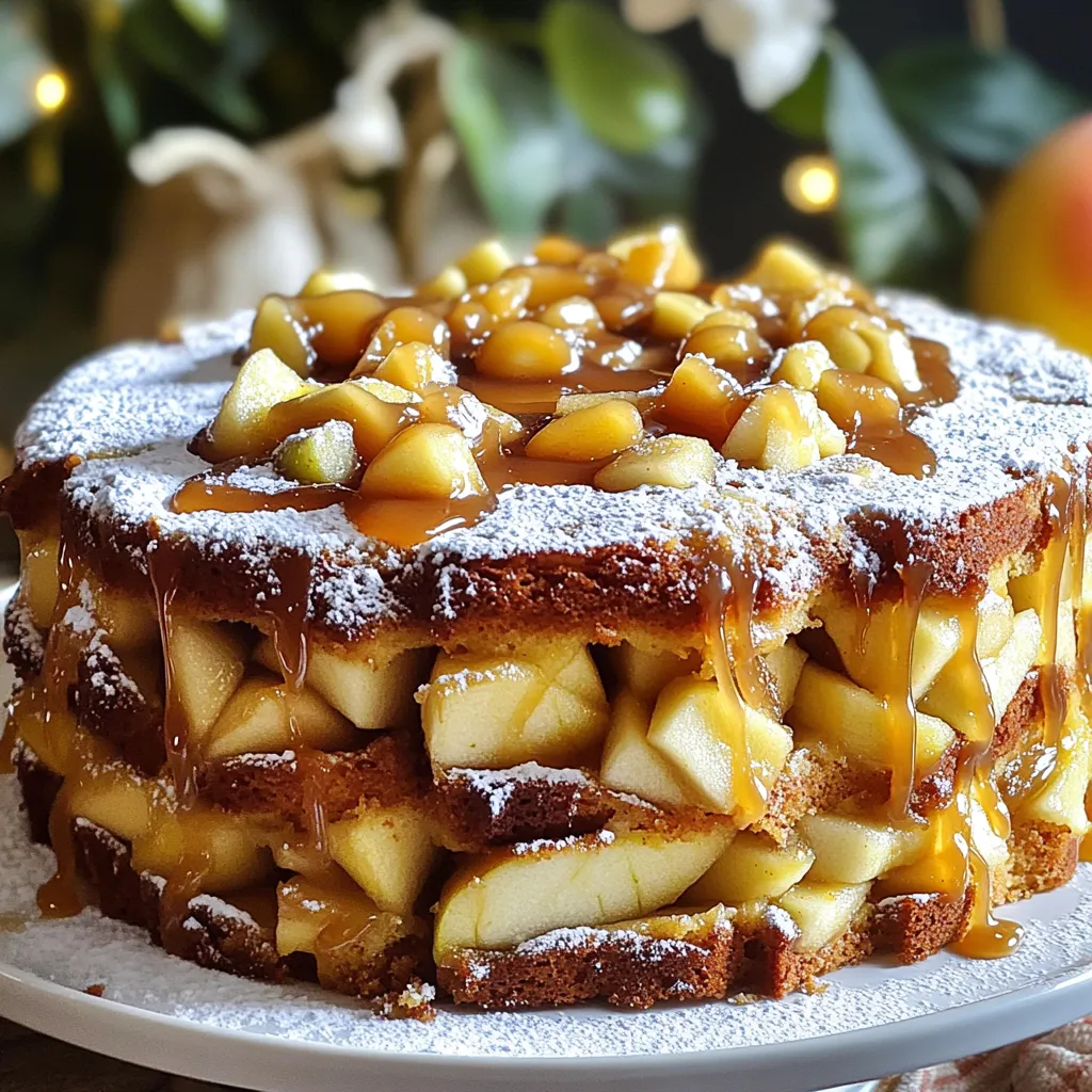 To make a delicious salted caramel apple cake, gather these key ingredients: - 2 cups all-purpose flour - 1 ½ teaspoons baking powder - 1 teaspoon baking soda - ½ teaspoon salt - 1 teaspoon ground cinnamon - ½ cup unsalted butter, softened - 1 cup granulated sugar - 2 large eggs - 1 teaspoon vanilla extract - 1 cup buttermilk - 2 cups apples, peeled and diced - 1 cup salted caramel sauce Each ingredient plays a vital role in the cake's flavor and texture. The flour gives structure, while the butter adds richness. The apples bring moisture and a fruity bite. Salted caramel sauce adds that sweet and salty kick we all love. For the best apple flavor, I recommend using tart apples like Granny Smith or Honeycrisp. These apples add a nice contrast to the sweetness of the cake. You can also try other varieties, like Fuji or Golden Delicious, if you prefer a sweeter taste. Just make sure to peel and dice them small enough to blend well in the batter. You can choose between store-bought and homemade salted caramel sauce. Store-bought sauce is quick and easy, saving you time. However, making your own can add a special touch. Homemade sauce allows you to control the flavor and sweetness. If you want to make it, just melt sugar, add cream, and a pinch of salt. Either way, the salted caramel sauce elevates the cake to a new level of tasty. Start by preheating your oven to 350°F (175°C). Grab a 9x13 inch cake pan. Grease it with butter and dust with flour. You can also line it with parchment paper. This helps the cake come out easily. In a medium bowl, whisk together the flour, baking powder, baking soda, salt, and cinnamon. Mix until all the dry ingredients blend well. This step is key for a well-risen cake. In a large bowl, use an electric mixer to beat the softened butter with granulated sugar. Mix on medium speed for about 3 minutes. You want the mixture to be light and fluffy. This adds air and gives your cake a nice texture. Add the eggs to the creamed butter one at a time. Mix well after each egg. Then, stir in the vanilla extract. This adds a nice flavor to your cake. Now, it’s time to fold in the diced apples. Use a spatula to gently mix the apples into the batter. Be careful not to break them up too much. You want big chunks for texture and flavor. Pour half of the batter into the prepared cake pan. Drizzle half of the salted caramel sauce over this layer. Use a knife to swirl the caramel into the batter. This creates a lovely marbled effect. Next, add the rest of the batter on top. Drizzle the remaining caramel sauce over this layer. Swirl it gently again with a knife. You want a beautiful design on top before baking. Place the cake in the preheated oven. Bake for 35 to 40 minutes. Check if it’s done by inserting a toothpick in the center. If it comes out clean, the cake is ready. Keep an eye on it to avoid overbaking. Once baked, let the cake cool in the pan for about 15 minutes. After that, transfer it to a wire rack to cool completely. For a lovely finish, dust the cooled cake with powdered sugar. Drizzle extra caramel sauce on top and serve with whipped cream or vanilla ice cream. Enjoy! To get the best texture for your salted caramel apple cake, use room temperature ingredients. This helps the batter mix smoothly. Cream the butter and sugar well until light and fluffy. This step adds air and makes your cake rise nicely. Overmixing can make your cake dense. When mixing dry and wet ingredients, stir until just combined. A few lumps are okay. This keeps your cake light and fluffy. Be gentle when folding in the apples to keep their shape. Make sure your oven is preheated to 350°F (175°C) before baking. Use an oven thermometer to check the temperature. For even baking, place your cake pan in the center of the oven. This helps the heat circulate around the cake evenly. Keep an eye on it, especially in the last few minutes of baking. {{image_4}} You can make this cake even more special. Adding nuts like walnuts or pecans gives it a nice crunch. Chopped nuts mix well with the soft apples. You can also try spices like nutmeg or ginger. These spices add warmth and depth to the flavor. A dash of cardamom can also give an exciting twist. If you need a gluten-free version, swap the all-purpose flour. Use a gluten-free blend instead. Make sure it has xanthan gum for the right texture. You can also use almond flour or coconut flour. These add a unique taste and make the cake moist. Just check the measurements, as they differ from regular flour. This cake is perfect for any event. For a cozy family dinner, serve it warm with ice cream. At parties, slice it into small pieces for easy sharing. Top it with whipped cream for a fancy touch. For fall gatherings, add a sprinkle of cinnamon on top. It looks great and tastes even better. Enjoy this cake for birthdays, holidays, or just because! To keep your salted caramel apple cake fresh, store it in an airtight container. This prevents moisture loss and keeps the cake soft. If you do not have a container, wrap it tightly in plastic wrap. Always store the cake at room temperature for the best texture. Your salted caramel apple cake stays fresh for about 3 to 4 days at room temperature. If you keep it in the fridge, it can last up to a week. However, it may dry out a bit if stored too long. To freeze your cake, first let it cool completely. Then, slice it into portions for easy serving. Wrap each slice tightly in plastic wrap, followed by foil. This double wrapping helps prevent freezer burn. Your cake can last up to 3 months in the freezer. To thaw, simply move it to the fridge overnight. Enjoy your delicious cake even after a few months! Yes, you can use various apples. Granny Smith and Honeycrisp are great choices. They add tartness. Other options include Fuji or Gala apples, which are sweet. Mix and match for a fun flavor. Just remember to peel and dice them before adding to the batter. To reheat cake, preheat your oven to 350°F (175°C). Place the cake in an oven-safe dish. Cover it with foil to keep it moist. Heat for about 10 to 15 minutes. You can also use a microwave. Heat individual slices for 20 to 30 seconds. Enjoy warm for the best taste! Making homemade salted caramel sauce is easy. Here’s a simple way: - Ingredients: - 1 cup granulated sugar - 6 tablespoons unsalted butter, cut into pieces - 1/2 cup heavy cream - 1 teaspoon sea salt 1. In a medium pan, heat sugar over medium heat. Stir until it melts and turns amber. 2. Add butter and stir until melted. 3. Slowly pour in cream while stirring. Be careful, as it will bubble. 4. Once combined, add salt and stir. 5. Remove from heat and let cool before using. Store the sauce in a jar for up to two weeks. Enjoy it on your cake or other treats! This blog post shared key steps to make a delicious Salted Caramel Apple Cake. We covered essential ingredients, tips for perfect texture, and various serving ideas. You learned about the best apples to use and how to store the cake for lasting freshness. Remember to experiment with flavors and adjust for dietary needs. Your cake can be both fun and enjoyable for any event. Happy baking, and enjoy every slice of this treat!
