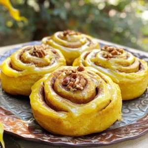 - 3 &frac12; cups all-purpose flour - &frac12; cup warm milk - &frac12; cup pumpkin puree - 1 large egg - 1/4 cup unsalted butter The main ingredients create a soft, fluffy roll. The all-purpose flour gives structure. Warm milk activates the yeast, helping the dough rise. Pumpkin puree adds moisture and flavor. The egg binds everything together, while the unsalted butter enriches the taste. - 1/3 cup packed brown sugar - 2 tablespoons ground cinnamon - 2 tablespoons unsalted butter, softened The filling makes the rolls sweet and aromatic. Brown sugar brings a deep, caramel flavor. Ground cinnamon adds warmth and spice. Softened butter helps the filling stick to the dough, creating a gooey center. - 1 cup powdered sugar - 3 tablespoons pure maple syrup - A pinch of sea salt The maple icing brings a sweet finish. Powdered sugar creates a smooth texture. Pure maple syrup adds a rich, natural flavor. A pinch of sea salt balances the sweetness and enhances the taste. To make perfect pumpkin cinnamon rolls, first, we need to activate the yeast. Use warm milk heated to 110&deg;F (43&deg;C). If it&rsquo;s too hot, it can kill the yeast. If it's too cold, the yeast won't wake up. Check if the yeast is active by mixing it with the warm milk. Let it sit for about 5 minutes. You should see bubbles form on top. This froth means your yeast is ready to go. Next, we prepare the dough. In a large bowl, whisk together the dry ingredients. Combine the flour, sugar, cinnamon, nutmeg, allspice, and salt. Mix them well so every bite has flavor. In another bowl, mix the wet ingredients. Blend the pumpkin puree, melted butter, egg, and vanilla until smooth. Then, add the frothy yeast mixture to the pumpkin mix. Stir well to combine. Now, slowly mix the dry ingredients into the wet mixture. Keep stirring until a dough forms. Knead the dough on a floured surface for about 5 to 7 minutes. Push and fold it until it feels smooth and elastic. After kneading, place the dough in a greased bowl and cover it with a cloth. Let it rise in a warm spot for about 1 hour, or until it doubles in size. Once the dough has risen, punch it down to release air. Roll it out on a floured surface, shaping it into a rectangle about 16x12 inches. Next, prepare the filling. Spread the softened butter on the dough, then sprinkle the brown sugar and cinnamon evenly over it. Roll the dough tightly from one long edge to the other. Pinch the seam to seal it, then cut it into 12 equal rolls. Place the rolls in a greased baking dish. Cover them with a cloth and let them rise again for 30 minutes. They should look puffy when ready. Preheat your oven to 350&deg;F (175&deg;C). Bake the rolls for 25 to 30 minutes until golden brown. The smell will be amazing while they bake! To make sure your dough rises well, keep it warm. Place it in a sunny spot or use a warm oven. The yeast needs warmth to work its magic. Let the dough rise until it doubles in size. This step is key for fluffy rolls. Using fresh spices boosts flavor. Ground spices lose their punch over time. Buy whole spices and grind them yourself for the best taste. Trust me, it makes a huge difference in your rolls. Adjust the maple icing thickness by adding more milk. Start with two tablespoons, then add more as needed. You want it creamy but not runny. If it&rsquo;s too thick, it won&rsquo;t drizzle well. Store leftover icing in an airtight container. Keep it in the fridge for up to a week. When you&rsquo;re ready to use it, just stir until smooth again. Serve warm cinnamon rolls on a pretty plate. Drizzle extra maple icing on top for a sweet touch. A sprinkle of ground cinnamon adds a nice look as well. To enhance flavor, add chopped pecans or walnuts as a garnish. They add crunch and pair well with the sweet icing. Enjoy these cozy treats with friends or family! {{image_4}} For those with special diets, I have some great options. - Gluten-free flour alternatives: You can use a 1:1 gluten-free flour blend. This works well and keeps the texture light. - Vegan substitutes: Swap the egg with a flax egg. Mix one tablespoon of ground flaxseed with three tablespoons of water. Let it sit until thick. Use almond milk instead of regular milk and coconut oil instead of butter. You can make these rolls even more exciting with simple tweaks. - Adding nuts or chocolate: Toss in chopped pecans or walnuts for crunch. You can also add chocolate chips for a sweet twist. - Spice blend variations: Try using cardamom or ginger to change the flavor. A bit of pumpkin pie spice works well, too. Make your rolls fit the season with these fun additions. - Incorporating cranberries or white chocolate: Dried cranberries add a tart bite. White chocolate chips give a sweet contrast. - Adapting for holiday flavors: During the holidays, add nutmeg or cloves for a warm touch. A dash of orange zest can also brighten up the rolls. These ideas can help you create your own unique version of pumpkin cinnamon rolls. Enjoy experimenting! To keep your pumpkin cinnamon rolls fresh, store them in an airtight container. Placing parchment paper between the rolls helps prevent sticking. Refrigerate them to keep them safe for up to four days. If you want to save them for later, freezing is a great option. To freeze your rolls, let them cool completely first. Wrap each roll in plastic wrap, then place them in a freezer bag. They can last up to three months in the freezer. Remember to label the bags with the date, so you know when you made them! When you are ready to enjoy your cinnamon rolls again, reheating them properly is key. You can use the microwave, but be careful not to make them tough. Heat them for about 15 to 20 seconds. This method works best for just a few rolls. For a larger batch, use the oven. Preheat it to 350&deg;F (175&deg;C). Place the rolls on a baking sheet and cover them with foil. Heat for about 10 to 15 minutes until warm. This way, they stay soft and fluffy. Serve your reheated rolls with a drizzle of maple icing on top. You can add a sprinkle of cinnamon or some chopped pecans for extra flavor. Enjoy every bite! Pumpkin cinnamon rolls last about 3 to 4 days when stored properly. To keep them fresh, place the rolls in an airtight container. You can also wrap them in plastic wrap and store them in the fridge. This method helps to maintain their taste and moisture. Yes, you can make these rolls ahead of time! For overnight preparation, follow these steps: - Prepare the dough and let it rise as usual. - After rolling and cutting the dough, place the rolls in a greased baking dish. - Cover them tightly with plastic wrap and store them in the fridge overnight. - In the morning, let the rolls sit at room temperature for about 30 minutes before baking. If you don't have pumpkin puree, you can use several alternatives: - Sweet potato puree: It has a similar texture and flavor. - Butternut squash puree: This also works well and adds a nice taste. - Applesauce: For a different flavor, use unsweetened applesauce. Adjust sugar in the recipe as needed. In this post, we explored the key ingredients and simple steps to make pumpkin cinnamon rolls. We discussed how to activate yeast and prepare the dough. I shared tips for perfecting your rolls and explained tasty variations. With these methods, you can bake delicious treats that everyone will love. Remember to store any extras properly, so they stay fresh. I hope you enjoy this recipe and make it your own!