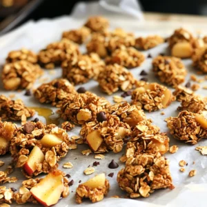 - 2 cups rolled oats - 1 cup mixed nuts (chopped almonds and walnuts) - 1/2 cup dried apples, diced - 1/2 cup honey or maple syrup - 1/4 cup unsalted butter, melted - 1 teaspoon pure vanilla extract - 1/2 teaspoon ground cinnamon - 1/4 teaspoon sea salt - 1/2 cup mini chocolate chips (optional) For the rolled oats, you can use gluten-free oats if needed. Mixed nuts add crunch, but feel free to swap them for sunflower seeds or pumpkin seeds. Dried apples give that sweet apple taste, but dried cranberries or raisins can work too. If you're avoiding honey, maple syrup is a great choice. Unsalted butter can be replaced with coconut oil for a dairy-free option. Rolled oats are full of fiber, which helps digestion. They also keep you full longer. Mixed nuts provide healthy fats and protein for energy. Dried apples are a good source of vitamins, while honey or maple syrup adds natural sweetness and antioxidants. Cinnamon can help regulate blood sugar, making it a smart choice. Sea salt improves flavor while keeping sodium levels balanced. If you choose to add mini chocolate chips, they bring joy and a bit of extra energy. First, preheat your oven to 325°F (160°C). This step is key for even baking. Next, grab a baking sheet and line it with parchment paper. This makes cleanup a breeze and helps the granola not stick. In a large bowl, combine the rolled oats, chopped almonds, walnuts, and diced dried apples. Add ground cinnamon and sea salt to the mix. Stir everything well. This ensures all the flavors blend together nicely. In a separate bowl, whisk together the melted unsalted butter, honey, and pure vanilla extract. Mix until smooth and well combined. The butter adds richness, while honey or syrup adds sweetness. Pour the wet mixture into the dry ingredients. Stir gently but thoroughly. You want every piece coated. Next, transfer this mixture to your prepared baking sheet. Spread it out evenly. Press down firmly to help form clusters. Bake for 20-25 minutes, stirring halfway through. Look for a golden brown color to know it's ready. Once baked, take the sheet out and let the granola cool completely. As it cools, it hardens and forms delightful clusters. After cooling, break it into your desired sizes. If you like, fold in mini chocolate chips for extra sweetness. Store your granola clusters in an airtight container. They stay fresh for up to two weeks. To make great clusters, start with the right mix. Use rolled oats and nuts for a sturdy base. When you mix the wet and dry ingredients, be sure to coat everything well. Press the mixture down firmly on the baking sheet. This step is key for holding the clusters together. Stir only once during baking. This keeps them from breaking apart. Look for a nice golden brown color to know they are done. If you want to change the flavor, try different sweeteners. Maple syrup gives a nice touch, while agave nectar offers a lighter taste. Brown sugar adds depth but be aware it may alter the texture. You can also use stevia for a low-sugar option. Adjust the liquid ingredients if you switch sweeteners to keep the right balance. To keep your granola fresh, store it in an airtight container. This helps keep moisture out, which can make the clusters soggy. A cool, dry place is best for storage. Your granola will stay fresh for up to two weeks. For longer storage, consider freezing it. Just make sure to separate the clusters with parchment paper before freezing. {{image_4}} You can make your Caramel Apple Granola Clusters even more fun! Here are some ideas: - Dried Fruits: Add cranberries or raisins for extra sweetness. - Seeds: Toss in pumpkin or sunflower seeds for a crunch. - Spices: Try nutmeg or ginger for a warm flavor. - Coconut: Flaked coconut can give a tropical twist. - Chocolate: Mini chocolate chips are great, but dark chocolate chunks add richness. Mix and match to find your favorite blend. Each change can make your snack unique! Need to adjust the recipe? No problem! Here are some swaps: - Oats: Use gluten-free oats for a gluten-free version. - Sweeteners: Maple syrup or agave can replace honey. - Nuts: Replace nuts with seeds for nut-free clusters. - Butter: Use coconut oil or a dairy-free butter. - Dried Apples: Substitute with other dried fruits like peaches or pears. These swaps help you create a version that fits your diet! You can change how you cook the granola clusters too! Here are some ideas: - Stovetop: Cook in a skillet over medium heat until golden, stirring often. - Air Fryer: Cook at 300°F for 10-15 minutes, shaking halfway. - Microwave: Combine ingredients in a bowl, then microwave in 30-second bursts until warm. Each method can give a different texture. Try them all to see what you like best! You can find great caramel apple granola clusters from trusted brands. Some popular choices include Nature Valley, Bear Naked, and Quaker. These brands often have convenient packaging. You can easily grab them on your next grocery trip. Local health food stores are a fantastic option. They usually carry fresh and organic versions of granola clusters. Check out your local co-op or specialty grocer. You might find homemade options that are even tastier. Ask the staff for their recommendations. Online shopping makes it easy to find caramel apple granola clusters. Websites like Amazon and Thrive Market have a wide selection. You can read reviews to help you choose the best ones. Plus, you can order from the comfort of your home. This is perfect if you're busy or can't find them locally. Yes, you can make these granola clusters vegan. Simply replace the unsalted butter with coconut oil or a vegan butter. Use maple syrup instead of honey. This way, you keep all the flavor while making it plant-based. When stored in an airtight container, these clusters can last up to two weeks. Make sure to keep them in a cool, dry place. If they start to lose crunch, simply pop them back in the oven for a few minutes. Yes, you can freeze the granola clusters! Just place them in a freezer-safe bag or container. They can stay fresh for up to three months. When ready to eat, thaw in the fridge or at room temperature. These granola clusters are great on their own, but you can also enjoy them in many ways. Try adding them to yogurt or oatmeal for breakfast. They also make a tasty snack with fresh fruit. You can even sprinkle them on ice cream for a fun dessert! You learned about making tasty caramel apple granola clusters. We covered ingredients, steps, and tips. You can use alternatives if needed and make them fit your diet. Remember to store them right for lasting freshness. Don’t forget about different ways to enjoy these clusters or where to buy them. Keep these tips in mind for your next batch. Enjoy making and sharing your delicious granola clusters!