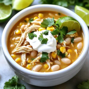 To make Slow Cooker White Chicken Chili, you need a few simple ingredients. Each one adds a special touch to the dish. Here is the list of ingredients: - 2 boneless, skinless chicken breasts - 1 can (15 oz) white beans (cannellini or great northern), rinsed and drained - 1 can (4 oz) diced green chilies - 1 medium onion, finely diced - 2 cloves garlic, minced - 1 cup corn (fresh, frozen, or canned) - 4 cups low-sodium chicken broth - 1 teaspoon ground cumin - 1 teaspoon chili powder - 1/2 teaspoon smoked paprika - Salt and pepper to taste - 1 cup sour cream or Greek yogurt - 1 cup shredded Monterey Jack cheese - Fresh cilantro, chopped, for garnish - Lime wedges for serving Each ingredient plays a role. The chicken provides a juicy base. The white beans add creaminess and protein. Diced green chilies bring heat and flavor. Onion and garlic give a nice aroma. Corn adds sweetness and texture. Using low-sodium chicken broth keeps the dish healthy. Seasonings like cumin, chili powder, and smoked paprika create depth. Sour cream or Greek yogurt makes it creamy. Finally, fresh cilantro and lime add brightness. I love how this chili is both simple and satisfying. You can easily find all these ingredients at the store. Feel free to swap some based on what you prefer or have at home. Enjoy cooking! 1. Layering the Chicken at the Bottom Start by placing the two boneless, skinless chicken breasts at the bottom of your slow cooker. This forms the base of your chili and helps keep the meat tender. 2. Adding Beans, Chilies, and Vegetables Next, add the rinsed white beans, the can of diced green chilies, and the finely diced onion. Don't forget the minced garlic and corn! Layer these ingredients right on top of the chicken. This keeps the flavors rich and balanced. 3. Pouring in Broth and Seasoning Now, pour in the four cups of low-sodium chicken broth. This adds moisture and flavor. Season with one teaspoon of ground cumin, one teaspoon of chili powder, and half a teaspoon of smoked paprika. Add salt and pepper to taste. Give everything a gentle stir to mix well. 1. Setting the Slow Cooker Secure the lid on the slow cooker. Set it to cook on low for 6 to 8 hours. You can also choose high for 3 to 4 hours if you&rsquo;re short on time. 2. Cooking Time and Temperature Let the slow cooker do its magic. The chicken should be tender and fully cooked when time is up. You can check it by cutting into the chicken. It should be white all the way through. 1. Shredding the Chicken Once cooked, carefully take out the chicken breasts. Place them on a cutting board. Use two forks to shred them into bite-sized pieces. Return the shredded chicken to the pot. 2. Incorporating Dairy Now, mix in one cup of sour cream or Greek yogurt. Add one cup of shredded Monterey Jack cheese. Stir until the cheese melts and the chili becomes creamy. 3. Adjusting Seasoning for Taste Taste your chili. Add more salt, pepper, or spices if needed. This step helps you get the flavor just right. Let the chili cook for an extra 15 minutes. This lets all the flavors blend together. Ladle the hot chili into bowls and enjoy! - Adding Fresh Herbs and Spices: Fresh herbs like cilantro can elevate your chili. Their bright taste adds depth. You can mix them in at the end for a fresh burst. Spices like cumin and smoked paprika bring warmth. Adjust these to match your taste. - Options for Extra Creaminess: Sour cream or Greek yogurt makes this chili rich. You can blend it in for smoothness. For a twist, try adding cream cheese or a splash of heavy cream. This will enhance the texture, making it feel luxurious. - Recommended Slow Cooker Type: A 6-quart slow cooker works best for this recipe. It gives enough space for all your ingredients. Look for one with a non-stick insert for easy cleanup. - Essential Cooking Tools for Preparation: A good knife and cutting board are key for prepping. Use measuring cups and spoons for accuracy. A can opener is a must for beans and chilies. Keep a pair of tongs handy for shredding chicken too. - Bowl Presentation Ideas: Serve your chili in warm bowls for comfort. Garnish with chopped cilantro and a lime wedge. This adds color and freshness. For crunch, offer crispy tortilla chips on the side. - Best Sides to Serve with Chili: Cornbread is a classic side. It pairs well with the chili's creaminess. A simple salad can balance the meal too. Try a light green salad with a citrus dressing. {{image_4}} You can change the meat if you want. Instead of chicken, use turkey. This keeps the dish leaner. For a vegetarian option, try using hearty mushrooms or lentils. They add great texture and flavor. You can also switch the beans. Use black beans or pinto beans if you prefer. Both add a nice taste and color to your chili. You can make the chili as mild or spicy as you like. For a milder taste, skip the green chilies or use fewer spices. Adding more sour cream can help reduce heat too. To spice it up, add jalape&ntilde;os or more chili powder. If you want more depth, try adding cayenne pepper. Just a pinch can go a long way. If you're looking for gluten-free tips, this recipe is already safe. All the ingredients are gluten-free, so enjoy without worry. For low-fat alternatives, choose skinless chicken thighs instead of breasts. You can also use low-fat yogurt instead of sour cream. These swaps keep flavor while cutting fat. To store leftover chili, let it cool first. Use an airtight container for storage. Place the chili in the fridge within two hours of cooking. It will stay fresh for three to four days. Always label the container with the date. This helps you keep track of how long it&rsquo;s been stored. If you have more chili than you can eat, freezing is a great option. Allow the chili to cool completely before freezing. Use freezer-safe containers or bags. Leave some space for the chili to expand. It can last up to three months in the freezer. When ready to eat, thaw it overnight in the fridge. You can reheat chili on the stovetop or in the microwave. For the stovetop, heat on medium until warm, stirring often. This method helps keep the texture nice. In the microwave, use a microwave-safe bowl. Heat in short bursts, stirring in between. This prevents hot spots and keeps it creamy. Always check if it's hot throughout before serving. You can store Slow Cooker White Chicken Chili in the fridge for up to four days. Make sure you keep it in an airtight container. This helps keep the flavors fresh. If you want to store it longer, consider freezing it. In the freezer, it can last for about three months. Cooking frozen chicken in a slow cooker is not safe. The chicken may not reach a safe temperature quickly. This can allow harmful bacteria to grow. Instead, thaw the chicken first. You can do this in the fridge overnight or in cold water for a faster option. Once thawed, you can add it to the slow cooker with the other ingredients. To make your meal complete, serve it with warm tortilla chips or cornbread. You can also add a fresh salad on the side. For an extra touch, top the chili with chopped cilantro and a squeeze of lime. This adds freshness and flavor to each bite! This blog post shared a simple recipe for Slow Cooker White Chicken Chili. We covered key ingredients, step-by-step cooking, tips for flavor, and variations. You now know how to store leftovers and what to serve with this dish. I hope this guides you in making a tasty meal that everyone will love. Enjoy your cooking journey!