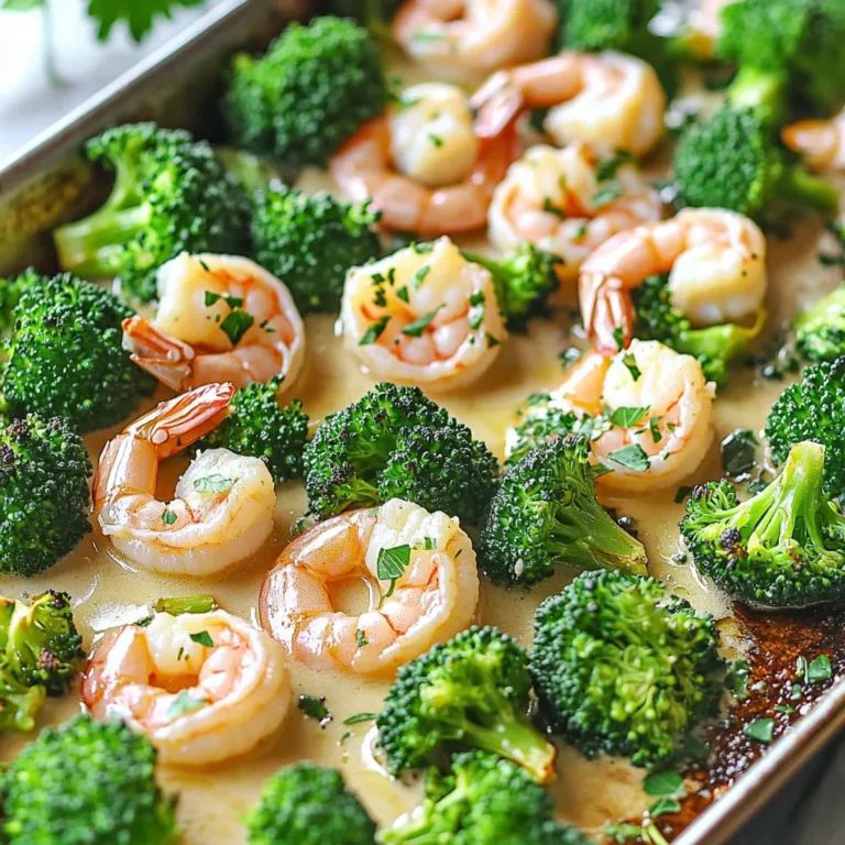 - 1 lb large shrimp, peeled and deveined - 4 cups fresh broccoli florets - 1/4 cup unsalted butter - 6 cloves garlic, finely minced - 1 tablespoon freshly squeezed lemon juice - 1/2 teaspoon red pepper flakes - Salt and freshly cracked black pepper, to taste - 1 tablespoon fresh parsley, finely chopped Gather these simple ingredients for an easy yet tasty meal. Start with large shrimp that are cleaned. This makes cooking quick and simple. Fresh broccoli adds color and crunch to your dish. Unsalted butter is best for controlling salt levels. You can adjust the flavor with garlic, lemon juice, and red pepper flakes. Garlic brings a rich taste, while lemon juice adds brightness. Adjust the red pepper flakes based on your spice level. You can leave them out for a milder dish. After seasoning, sprinkle salt and black pepper to enhance the flavors. Don't forget the fresh parsley! It adds a lovely touch when you serve the dish. The combination of these ingredients will create a meal that is both delightful and satisfying. - Set the temperature to 400°F (200°C). - Prepare the sheet pan with parchment paper. This helps with cleanup and keeps food from sticking. - Melt the butter gently in a small saucepan over low heat. - Sauté minced garlic until fragrant, about 2-3 minutes. Be careful not to let it burn. - Coat broccoli with half of the garlic butter. Toss it well so the florets are covered. - Toss the shrimp in the remaining garlic butter. Make sure each shrimp is coated nicely. - Bake for 10-12 minutes until the shrimp are pink and the broccoli is tender. - Add fresh parsley for garnish before serving. This adds a nice pop of color. To make great garlic butter, start with low heat. This prevents garlic from burning. If garlic burns, it turns bitter. I use six cloves for a strong flavor, but you can adjust this. If you prefer a milder taste, try using less garlic. Timing is key for perfect shrimp. Bake them for about 10-12 minutes. They should turn pink and opaque when done. For size, large shrimp work best. They cook evenly and stay juicy. If you use smaller shrimp, check them sooner to avoid overcooking. To keep broccoli vibrant, do not overcook it. It should be tender yet bright green. If you like, you can try other vegetables. Carrots, asparagus, or bell peppers make great alternatives. Just cut them into similar sizes for even cooking. {{image_4}} You can swap shrimp for other proteins. Chicken works well in this dish. Use bite-sized pieces of chicken breast. Cook it the same way as shrimp. Fish is another option. Choose a firm fish like salmon or cod. Cut it into chunks and follow the same method. If you prefer vegetarian options, try tofu or chickpeas. For tofu, use firm or extra-firm tofu. Cut it into cubes and press to remove excess water. For chickpeas, use canned ones for quick prep. Rinse and drain them before adding to the pan. You can change the flavor by adding fresh herbs. Thyme and basil add a nice touch. Chop them finely and mix them in with the garlic butter. This gives your dish a fresh taste. You may also want to experiment with spices. Try paprika for a smoky flavor. Cumin adds warmth and earthiness. Just a pinch can change the whole dish. Have fun and explore what you like! To control the heat, adjust the red pepper flakes. If you like it mild, use less. For more spice, add more flakes. This lets you make the dish just right for your taste. You can also try different peppers. Jalapeños or serranos add a nice kick. Chop them finely and mix them in. They give a fresh heat that enhances the dish. To store leftovers of your sheet-pan garlic butter shrimp and broccoli, wait until it cools. Place it in an airtight container. This keeps your meal fresh for up to three days. Avoid letting it sit out too long. Bacteria can grow quickly at room temperature. To reheat, you can use either the oven or the microwave. For the oven, preheat it to 350°F (175°C). Place the shrimp and broccoli on a baking sheet. Cover with foil to keep moisture in. Heat for about 10 minutes. In the microwave, use a microwave-safe dish. Heat in 30-second intervals to avoid overcooking. Stir in between to help it heat evenly. You can freeze leftovers for up to three months. Make sure the shrimp and broccoli are in a freezer-safe container. When you are ready to eat, thaw overnight in the fridge. Reheat it gently to maintain the flavors. Avoid refreezing once you thaw it. This helps keep your meal tasty and safe. Yes, you can use frozen shrimp. It may change the cooking time. Frozen shrimp usually needs 2-3 extra minutes to cook through. To thaw frozen shrimp, place it in a bowl of cold water for about 15-20 minutes. You can also leave it in the fridge overnight. Make sure to drain it well before cooking to avoid excess water. You can store leftovers in the fridge for up to 3 days. Use an airtight container to keep them fresh. Check for signs of spoilage, like an off smell or slimy texture. If it looks or smells bad, throw it away. This dish is great on its own, but you can add sides. Consider serving with rice or quinoa for a hearty meal. Garlic bread or a fresh salad also pairs well. For a complete meal plan, add a light dessert, like fruit salad or sorbet, to finish your dinner. This blog post shared a simple, tasty recipe for garlic butter shrimp and broccoli. You learned the main ingredients, step-by-step instructions, and tips for cooking. I highlighted variations for different proteins and flavors. Proper storage and reheating tips were also included. In conclusion, you can easily make this dish at home. Customize it to match your taste and make it your own. Enjoy experimenting with flavors and making this meal a family favorite!