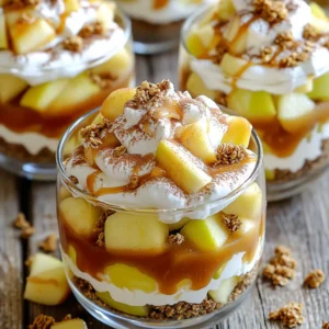 - 3 medium apples (like Granny Smith or Honeycrisp) - 1 tablespoon fresh lemon juice - 1 teaspoon ground cinnamon - 1/4 cup packed brown sugar - 1 cup heavy whipping cream - 1/2 cup powdered sugar - 1 teaspoon pure vanilla extract - 1 cup granola (your favorite kind) - 1/2 cup caramel sauce (store-bought or homemade) - Extra caramel sauce and diced apples for garnish - Use 3 apples for a fresh crunch. - Add 1 tablespoon of lemon juice to keep apples bright. - Sprinkle in 1 teaspoon of cinnamon for warmth. - Mix in 1/4 cup of brown sugar for sweetness. - Whip up 1 cup of heavy cream for a rich layer. - Sweeten with 1/2 cup of powdered sugar. - Flavor with 1 teaspoon of vanilla extract. - Layer with 1 cup of granola for crunch. - Drizzle with 1/2 cup of caramel sauce for that sweet finish. - Use extra apples and caramel for a pretty top. - Try Fuji or Gala apples if you want a sweeter taste. - Use lime juice instead of lemon juice for a twist. - Swap brown sugar for maple syrup for a different flavor. - Use non-dairy cream for a vegan option. - Try coconut whipped cream for a tropical touch. - Experiment with different granola types, like nut or chocolate. - Use chocolate sauce instead of caramel for a rich change. - You can also add nuts or dried fruits for extra texture. First, grab your apples. I like using Granny Smith or Honeycrisp for their crunch. Peel, core, and dice them into small pieces. In a medium bowl, mix the diced apples with lemon juice, ground cinnamon, and brown sugar. This step adds flavor and keeps the apples fresh. Toss the apples gently to coat them well. Let them rest for about 10 minutes. This time helps the apples soften and release their juices. While the apples marinate, it’s time to whip the cream. Take a clean mixing bowl. Pour in 1 cup of heavy whipping cream. Using an electric mixer, whip the cream on medium speed. Watch closely as it thickens. Once it starts to get thick, slowly add in ½ cup of powdered sugar and 1 teaspoon of vanilla extract. Keep whipping until soft peaks form. Be careful not to overwhip, or it may turn to butter! Once ready, set the whipped cream aside. Now for the fun part—layering! Get your serving cups or jars ready. Start with about 1 tablespoon of the marinated apples at the bottom of each cup. Next, add 2 tablespoons of whipped cream on top of the apples. Then, sprinkle about 1 tablespoon of granola over the cream. Drizzle a spoonful of caramel sauce on top of the granola. Repeat this layering process until your cups are full. You can fit two to three layers, depending on cup size. For the final layer, add a big dollop of whipped cream. Finish it off with another drizzle of caramel sauce. To make it pretty, top with extra granola and a few diced apple pieces. A light dusting of cinnamon adds a nice touch. Cover the trifle cups with plastic wrap. Put them in the fridge for at least 30 minutes. This time allows the flavors to mix and the layers to set before you enjoy your treat! Serve these trifle cups cold for the best taste. They make a great treat for parties. You can also set them out for a fun family dessert night. For a special touch, add a sprinkle of nuts or chocolate shavings on top. These little details make your dessert shine! Layering is key to a great trifle. Start with a thin layer of apples. Then, add whipped cream to keep things light. Follow with granola for a nice crunch. Repeat these layers until your cup is full. Make sure the top layer is whipped cream, so it looks pretty. This way, guests see the delicious layers right away. Whipping cream is easy, but it can be tricky. Start with cold cream for the best results. Use a clean bowl and beaters to get the cream fluffy. Whip until you see soft peaks. Don't overwhip, or it will turn into butter. If you want sweet cream, add powdered sugar slowly while whipping. This makes it sweet and smooth. {{image_4}} You can use many apple types for your trifle cups. Each type brings its taste. Granny Smith apples add tartness, while Honeycrisp offers sweetness. Fuji apples are juicy and sweet. For a spicier flavor, try using Jonagold apples. Mixing different kinds can also boost flavor and texture. Toppings can change your trifle in fun ways. Instead of granola, use crushed cookies or nuts for crunch. You can also swap caramel sauce for chocolate sauce. Fresh berries add a bright touch and a burst of flavor. Consider whipped cream alternatives, like yogurt or coconut cream. Each option gives your trifle a new twist. Want a lighter version? Use low-fat whipped cream or Greek yogurt. Swap brown sugar with honey or maple syrup for natural sweetness. You can also add more fruits, like bananas or pears, to boost nutrition. Use less caramel sauce to cut sugar. These changes keep the dessert tasty but healthier for you. To store your trifle cups, cover them tightly with plastic wrap. You can also use a lid if your cups have them. This keeps the layers fresh and prevents drying. Make sure they are placed in the fridge. They stay cool and tasty this way. These trifle cups are best enjoyed within two days. After that, the apples may lose their crunch. The whipped cream can also lose its fluffiness. If you want the best taste, eat them fresh. However, they can last up to three days in the fridge if stored well. Caramel apple trifle cups are meant to be served cold. Reheating is not recommended. The whipped cream will melt, and the trifle will lose its charm. Enjoy them straight from the fridge for a refreshing treat. Yes, you can make these trifle cups ahead of time. Prepare them and store them in the fridge. They taste even better after resting. The flavors blend well, and the apples soften nicely. Just be sure to cover them well with plastic wrap. Absolutely! You can use any whipped topping you like. Store-bought whipped cream works great. You can also use dairy-free options if you prefer. Just make sure it holds its shape well. Some people even use cool whip for ease. If you don’t have caramel sauce, try using chocolate sauce instead. You can also use honey or maple syrup for a twist. These options add sweetness and flavor. If you want a healthier choice, use date syrup. Just pick what you love! This blog post covered how to make Caramel Apple Trifle Cups. We talked about the needed ingredients, their amounts, and alternatives you can use. I shared step-by-step instructions for preparing the apples, whipping the cream, and layering the trifle. You learned serving tips and best practices for layering. We also explored variations, storage, and frequently asked questions. Get creative with your trifle and enjoy it your way!