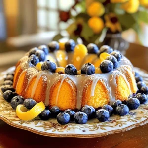 - 1 &frac12; cups all-purpose flour - &frac34; cup unsalted butter, softened - 1 cup granulated sugar - 1 cup fresh blueberries - 1 teaspoon baking powder - &frac12; teaspoon baking soda - &frac12; teaspoon salt - 3 large eggs - 1 tablespoon lemon zest - 2 tablespoons fresh lemon juice - 1 teaspoon vanilla extract - &frac12; cup powdered sugar - 2 tablespoons fresh lemon juice This blueberry lemon pound cake shines with fresh flavors. The main ingredients create a rich and moist base. I use all-purpose flour for the perfect texture. Softened unsalted butter adds creaminess and richness. Granulated sugar gives the cake its sweetness. Fresh blueberries burst with flavor in every bite. The other ingredients are key to balancing the flavors. Baking powder and baking soda help the cake rise. Salt enhances all the flavors without being noticeable. The eggs add moisture and help bind the cake. Lemon zest and juice bring a bright, fresh taste. Vanilla extract rounds out the flavor profile with warmth. For the glaze, I mix powdered sugar with fresh lemon juice. This adds a sweet and tangy finish. Drizzling it on the cooled cake makes it extra special. Each ingredient plays a vital role in making this cake delicious. 1. Preheat your oven to 350&deg;F (175&deg;C). This step is key for even baking. 2. Grease a 9x5 inch loaf pan with butter or non-stick spray. This helps to prevent sticking. 3. In a medium bowl, mix 1 &frac12; cups all-purpose flour, 1 teaspoon baking powder, &frac12; teaspoon baking soda, and &frac12; teaspoon salt. Whisk these dry ingredients until combined. Set this mixture aside for later. 1. In a large bowl, cream together &frac34; cup softened unsalted butter and 1 cup granulated sugar. Use an electric mixer on medium speed. Mix for about 3-4 minutes until the mix is light and fluffy. 2. Add 3 large eggs, one at a time, to the butter mix. Make sure to mix well after each egg. Then, add 1 tablespoon of lemon zest, 2 tablespoons of lemon juice, and 1 teaspoon of vanilla extract. Blend until smooth. 1. Slowly mix the reserved dry ingredients into the wet batter. Stir just until it combines. Be careful not to overmix; this keeps the cake soft. 2. Gently fold in 1 cup of fresh blueberries with a spatula. Ensure they are evenly spread but do not crush them. 3. Pour the batter into the greased loaf pan. Use a spatula to smooth the top. 4. Bake for 55-60 minutes. The cake is done when a toothpick comes out clean from the center. If it browns too fast, cover it with aluminum foil for the last 15 minutes. 5. After baking, cool the cake in the pan for 10 minutes. Then, move it to a wire rack to cool completely. To make a soft and moist pound cake, avoid overmixing. Overmixing can make the cake tough. Mix the batter just until you see no dry flour. This helps keep the cake light. When you fold in blueberries, use a spatula or a wooden spoon. Gently fold them into the batter. Be careful not to crush the berries. This keeps the blueberries whole and juicy in your cake. To prevent the top of the cake from browning too fast, use aluminum foil. Place it loosely over the cake during the last 15 minutes of baking. This protects the top while the inside cooks fully. To check if the cake is done, use a clean toothpick. Insert it into the center of the cake. If it comes out clean, your cake is ready. If there is batter on the toothpick, bake a bit longer. Serve slices of your pound cake on a nice plate. Each slice can look even better with a few fresh blueberries on top. Dust with powdered sugar for a sweet touch. This makes your cake look pretty and inviting. {{image_4}} Can I use frozen blueberries instead of fresh? Yes, you can! Frozen blueberries work well when fresh ones are not in season. Just toss them in a bit of flour before adding to the batter. This helps prevent them from sinking. What about other citrus fruits? You can use oranges or limes. They add a fun twist to the cake. Try swapping lemon juice and zest for orange or lime for a new flavor. Can I add herbs? Yes! Adding herbs like thyme brings a unique taste to your cake. Just use a small amount. This adds a fresh and herby note. What about spices? Incorporating spices, such as cinnamon or nutmeg, can enhance the flavor. Just a pinch can make a big difference. It adds warmth and depth to each slice. Are there gluten-free flour alternatives? Yes, you can use almond flour or a gluten-free blend. This allows you to enjoy the cake without gluten. Can I reduce sugar or use natural sweeteners? Definitely! Reducing sugar makes the cake lighter. You can also use honey or maple syrup instead of granulated sugar. Just adjust the amount to match the sweetness you like. To keep your blueberry lemon pound cake fresh, wrap it well. Use plastic wrap or aluminum foil. This keeps moisture in and prevents drying. Place the wrapped cake in an airtight container. Store it at room temperature. Make sure it is cool before wrapping. If you prefer, you can refrigerate it. However, this may change the texture slightly. To freeze the cake, first wrap it tightly in plastic wrap. Then, place it in a freezer-safe bag or container. Label it with the date. You can freeze it for up to three months. When you're ready to eat it, take it out and leave it at room temperature. For the best texture, let it thaw slowly. This helps keep it moist. At room temperature, your pound cake stays fresh for about three days. Look for signs of spoilage. If you see mold or it smells off, do not eat it. If the cake feels dry or hard, it may not taste good. Always check before enjoying a slice. To know if your cake is done, look for a few signs: - The edges pull away from the pan. - The top is golden brown. - The cake springs back when gently pressed. The best way to check is with a toothpick. Insert it into the center of the cake. If it comes out clean, the cake is ready. If not, bake it a bit longer. This test helps ensure your Blueberry Lemon Pound Cake is perfectly baked. Yes! You can use a variety of fruits. Here are some tasty options: - Raspberries - Strawberries - Cherries - Peaches When using different fruits, adjust the baking time. Softer fruits may need less time, while firmer ones may need a bit more. Keep an eye on your cake as it bakes. If your cake sinks, it could be due to several reasons: - Overmixing the batter - Not enough baking time - Opening the oven door too soon To prevent sinking, mix your batter gently. Avoid opening the oven door before 50 minutes of baking. If your cake does sink, you can still enjoy it. Just top it with glaze and fresh fruit for a delicious fix! This blog post covered the key ingredients, steps, and tips for making a delicious blueberry pound cake. I shared how to mix, bake, and store it properly. You learned about tasty variations and how to keep your cake fresh. Baking is fun, and this recipe makes it easy. Remember, great cakes come from good practices. Enjoy making your blueberry pound cake and share it with friends and family. Happy baking!