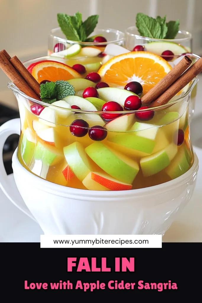 Savor the taste of fall with this delightful Crisp Autumn Apple Cider Sangria! Perfect for gatherings, it combines sweet apple cider, sparkling water, and fresh fruits like apples and oranges, infused with cinnamon and vanilla. This refreshing drink is easy to make and a real crowd-pleaser. Click through for the full recipe and impress your guests at your next celebration! #AppleCiderSangria #AutumnRecipes #FallDrinks #SangriaRecipe