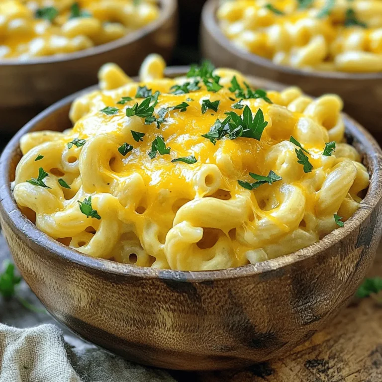 - 8 ounces whole grain elbow macaroni - 1 cup low-fat cottage cheese - 1 cup freshly shredded sharp cheddar cheese - 1/2 cup finely grated Parmesan cheese - 2 cups unsweetened almond milk or regular milk - 2 tablespoons unsalted butter - Seasoning options: garlic powder, onion powder - 1/4 cup fresh parsley, finely chopped This dish starts with whole grain elbow macaroni. It gives a hearty base. I love using low-fat cottage cheese for creaminess without too many calories. Sharp cheddar cheese adds that bold flavor we crave. You can't forget about the Parmesan—it's key for that savory kick. If you want a creamier sauce, add almond milk or regular milk. Unsalted butter helps build flavor in the base. Garlic powder and onion powder can really elevate this dish. They add depth and aroma. To finish, chop fresh parsley for a bright touch. It looks nice and adds a fresh taste. Each ingredient plays a role in making this dish special and satisfying. Start by boiling a large pot of salted water. Once the water reaches a rolling boil, add 8 ounces of whole grain elbow macaroni. Cook according to the package directions until the pasta is al dente. This usually takes around 7 to 8 minutes. Drain the macaroni well and set it aside. Make sure it doesn’t stick together. In the same pot, reduce the heat to medium. Add 2 tablespoons of unsalted butter and let it melt completely. Once melted, sprinkle in 2 tablespoons of all-purpose flour. Stir constantly for about 1 minute to create a roux. Be careful not to let it brown. Next, gradually whisk in 2 cups of unsweetened almond milk. Keep stirring until the mixture is smooth and free of lumps. Cook for about 5 to 7 minutes, or until the sauce thickens. Lower the heat even more and add 1 cup of cottage cheese, 1 cup of freshly shredded sharp cheddar cheese, and 1/2 cup of finely grated Parmesan cheese. Stir the mixture until all the cheese melts and the sauce is creamy. Then, season with 1 teaspoon of garlic powder, 1/2 teaspoon of onion powder, salt, and freshly ground black pepper to taste. Mix well until all ingredients are combined. Finally, add the cooked macaroni to the cheese sauce. Stir gently until the pasta is coated in the cheesy goodness. To prevent pasta from sticking, make sure to add enough salt to the boiling water. Salt adds flavor and helps keep the pasta separate. Stir the pasta during the first few minutes of cooking. This keeps it from clumping together. To ensure a smooth cheese sauce, whisk the almond milk in slowly. If you pour it in too fast, you’ll get lumps. Stir constantly as the sauce thickens. This helps blend all the flavors well. For a boost of flavor, try adding herbs like thyme or spices such as paprika. A dash of cayenne pepper can give it a nice kick. These simple additions can lift the dish from good to great. To adjust creaminess, you can mix in more cottage cheese or milk. If you want it thicker, add more cheese. Play around with the amounts until you find your perfect balance. Serving in ramekins makes the dish look fancy and fun. You can add extra cheese on top for a great look. Broil them for a few minutes to create a crispy top. This adds a nice texture contrast to the creamy pasta. {{image_4}} You can switch up the cheeses in this recipe. Try mozzarella for a milder taste. Cream cheese adds a rich texture. You can also use Greek yogurt. It gives a creamy flavor and adds protein. For a gluten-free option, use brown rice pasta or chickpea pasta. These alternatives work well and keep the dish tasty. Always check the package for cooking times. Add fresh veggies to your mac and cheese. Spinach and broccoli work great. They add color and nutrients. Just steam them lightly before mixing in. You can also boost protein. Add shredded chicken or ground turkey. Both options make it more filling. Cook the meat first, then mix it in with the pasta. If you want a different approach, try a slow cooker. Combine all the ingredients and cook on low for about 3 hours. This method makes it easy and hands-off. Another option is oven-baked mac & cheese. Pour the mixture into a baking dish. Top with more cheese and breadcrumbs. Bake at 350°F for 20 minutes. This gives a crunchy top. After making your protein cottage cheese mac & cheese, let it cool. Place it in an airtight container. This helps keep the dish fresh. Store it in the refrigerator. It can last up to four days. To make it last longer, avoid putting hot mac & cheese in the fridge. Let it cool first. This helps prevent moisture buildup and keeps it from getting soggy. You can freeze mac & cheese for longer storage. First, let it cool completely. Then, transfer it to a freezer-safe container. You can also use freezer bags. Remove as much air as possible to prevent freezer burn. When you want to eat it, thaw it in the fridge overnight. Reheat in the oven or microwave. Add a splash of milk to keep it creamy and smooth. How long can you store leftovers? In the fridge, your mac & cheese lasts about four days. If you freeze it, it can last up to three months. Always check for any off smells or changes in texture before eating. Enjoy this delightful dish anytime, knowing it stays fresh for a good while! The best cheese for mac and cheese is sharp cheddar. It gives a bold flavor. You can also use mild cheddar for a softer taste. Gruyère adds a nice nutty twist. A mix of cheeses works well too. Try combining cheddar with mozzarella for extra stretch. Parmesan brings a salty kick when used as a topping. Yes, cottage cheese is a great substitute for traditional cheese. It adds protein and creaminess. Cottage cheese has fewer calories than many other cheeses. It also has calcium and can help with muscle health. Using it makes your mac and cheese lighter and more nutritious. You can use low-fat cottage cheese for a healthier option. To make mac and cheese creamier, use more cheese. A mix of cheeses will enhance creaminess. Adding a splash of cream or extra milk helps too. Stir in some butter for richness. You can also add a little flour to the cheese sauce to thicken it. For an extra creamy texture, blend the cottage cheese before adding it to the sauce. You learned how to make a delicious mac and cheese from scratch. We covered the key ingredients, step-by-step instructions, and tasty variations. Don’t forget the cooking tips for extra creaminess and how to store your dish. Feel free to adjust flavors and add ingredients to match your taste. Enjoy experimenting with different cheeses and toppings. Now you can impress everyone with your creamy dish! Dive in and create your perfect mac and cheese today.