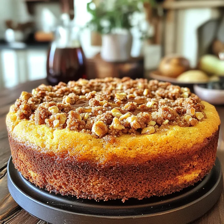 - 2 cups all-purpose flour - 1 cup granulated sugar - 1/2 cup unsalted butter - 3/4 cup milk - 2 large eggs - 2 teaspoons baking powder - 1 teaspoon vanilla extract - 1/2 teaspoon fine salt - 1 cup walnuts, coarsely chopped - 1/2 cup pure maple syrup - 1 teaspoon ground cinnamon - 1 cup brown sugar, tightly packed - 1/2 cup all-purpose flour - 1/2 cup unsalted butter, cold and cut into small cubes - 1 teaspoon ground cinnamon - 1/2 cup walnuts, coarsely chopped Gather these ingredients for a delightful and tasty coffee cake. The walnuts give it a lovely crunch, while the maple syrup adds a sweet depth. I love the smell of cinnamon mixed with brown sugar. It makes my kitchen feel cozy and warm. Each ingredient plays a key role. Flour makes the cake rise. Sugar sweetens it. Butter gives it a rich taste, while eggs help it hold together. Milk keeps the cake moist. Walnuts add texture and flavor. The streusel topping is just as important. It adds a crunchy layer on top. Brown sugar combined with cinnamon creates a sweet, warm flavor. Cold butter makes the streusel crumbly and delicious. This topping contrasts perfectly with the soft cake below. Make sure to use fresh ingredients for the best flavor. When you bake with love, every bite tastes better. Enjoy this process and share the joy of baking with others! - Preheat the Oven: Start by preheating your oven to 350°F (175°C). This helps the cake rise well. Grease a 9x13 inch baking pan with butter or non-stick spray to stop it from sticking. - Cream Butter and Sugar: In a large bowl, mix the softened butter and granulated sugar. Use an electric mixer on medium speed. Beat them until the mixture is light and fluffy. This usually takes about 3-4 minutes. - Incorporate Eggs and Vanilla: Add the eggs to the creamed mixture one at a time. Mix well after each egg. Then, stir in the vanilla extract. Make sure it is fully combined. - Mix Dry Ingredients: In another bowl, whisk together the all-purpose flour, baking powder, and fine salt. This helps the leavening agent mix evenly with the flour. - Combine Mixtures: Gradually add the dry ingredients to the butter mixture. Do this while alternating with the milk. Start and end with the dry mix. Mix just until combined. Be careful not to overmix. - Add Walnuts and Maple Syrup: Gently fold in the chopped walnuts and maple syrup using a spatula. This ensures they are spread throughout the batter. - Prepare Streusel Topping: In a medium bowl, mix the brown sugar, all-purpose flour, cubed cold butter, and ground cinnamon. Use a pastry cutter or fork to mix until it looks like coarse crumbs. Stir in the extra chopped walnuts. - Layer Cake Batter and Streusel: Pour half of the cake batter into the prepared pan. Spread it out evenly. Sprinkle half of the streusel topping over the batter. - Add Remaining Batter and Topping: Pour the rest of the batter over the streusel layer. Smooth it out gently. Then, sprinkle the remaining streusel topping on top. - Bake the Cake: Place the pan in the oven and bake for 35-40 minutes. A toothpick should come out clean or with a few moist crumbs attached when inserted into the center. - Cool the Cake: After baking, let the coffee cake cool in the pan for about 10 minutes. Carefully move it to a wire rack to cool completely before slicing. - How to avoid dense cake: To keep your cake light, mix the batter gently. Overmixing adds air and can make it tough. - Importance of room temperature ingredients: Using eggs, butter, and milk at room temperature helps them blend well. This creates a smooth batter and better texture. - Checking doneness with a toothpick: Insert a toothpick into the center of the cake. If it comes out clean or with a few crumbs, your cake is ready. If it has wet batter, bake a bit longer. - Presentation tips for serving: Serve slices warm or at room temperature. Drizzle with maple syrup and dust with powdered sugar for a lovely finish. Adding whole walnut halves or a sprinkle of cinnamon gives it extra charm. - Best pairing options (coffee/tea): This coffee cake pairs well with coffee or a warm cup of tea. The flavors of maple and walnut shine through with both drinks. - How to store and serve leftovers: Store leftover cake in an airtight container at room temperature. It stays fresh for several days. To enjoy, simply slice and serve, or warm it up in the microwave. {{image_4}} You can easily change the flavors in this cake. Here are some fun ideas: - Adding chocolate chips: Mix in 1 cup of chocolate chips. This adds a rich, sweet taste and pairs well with the maple flavor. - Using different nuts: Try using pecans or almonds instead of walnuts. Each nut brings its own unique crunch and flavor. - Adding fruits: You can fold in fruits like blueberries or apples. They add moisture and a burst of flavor to each bite. Need to make some swaps? No problem! Here are some great options: - Gluten-free options: Use a gluten-free flour blend. This keeps the cake light while making it safe for those with gluten sensitivities. - Vegan substitutions for eggs and butter: Replace eggs with flax eggs (1 tbsp flaxseed meal + 2.5 tbsp water) and use coconut oil instead of butter. This change keeps the cake moist and tasty without animal products. To keep your coffee cake fresh, store it in an airtight container. This helps avoid dryness. You can also wrap it tightly in plastic wrap. For longer storage, you can freeze the cake. Slice it first for easier thawing. Wrap each slice in plastic wrap, then place them in a freezer bag. This way, you can enjoy a slice anytime! At room temperature, the cake lasts about 3 days. If you refrigerate it, it stays fresh for up to a week. For frozen cake, you can enjoy it for up to 3 months. Just remember to thaw it in the fridge before serving. This keeps the texture nice and moist. What can I substitute for walnuts if I have a nut allergy? If you have a nut allergy, you can use seeds instead. Sunflower seeds or pumpkin seeds are great options. They add crunch without the nut worries. You can also use oats for texture. How can I make the cake more moist? To make the cake more moist, use sour cream or yogurt. These dairy products add moisture and flavor. You can also add an extra egg for richness. Baking for the right time helps too; avoid overbaking. Can I use self-rising flour instead of all-purpose flour? Yes, you can use self-rising flour. Just skip the baking powder and salt in the recipe. Self-rising flour already has these added. This change will still give you a nice rise. Should I refrigerate maple walnut coffee cake? You do not need to refrigerate the cake if you eat it within a few days. Keep it covered at room temperature. If you want to store it longer, then refrigerate it. Can I reheat leftovers, and how? Yes, you can reheat leftovers easily. Use the microwave for quick heating. Warm it for about 20-30 seconds. For a crispier texture, warm it in the oven at 350°F for 10-15 minutes. This blog post covered making a delicious coffee cake with walnuts and maple syrup. You learned about essential ingredients, step-by-step instructions, and helpful tips for perfecting your bake. Variations and storage ideas also ensure your cake stays fresh and tasty. In the end, coffee cake is versatile and fun to make. Enjoy trying different flavors and sharing with friends. Happy baking!