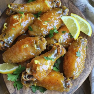 - 2 pounds chicken wings - 1 cup all-purpose flour - 1 tablespoon lemon pepper seasoning I love using fresh chicken wings for this recipe. They are juicy and tender. All-purpose flour helps create the crispy outer layer. Lemon pepper seasoning adds that bright, zesty flavor we all crave. - 1 teaspoon garlic powder - 1 teaspoon onion powder - ½ teaspoon cayenne pepper (optional, for a kick) Garlic powder gives a nice depth. Onion powder adds sweetness. If you enjoy heat, cayenne pepper can spice things up. - ½ cup melted butter - Zest of 1 lemon - Juice of 1 lemon Melted butter makes the sauce rich and smooth. Lemon zest brings out a fresh aroma. Fresh lemon juice adds a tangy kick that balances the flavors perfectly. 1. Preheat your oven to 425°F (220°C). 2. Line a large baking sheet with parchment paper. This makes cleanup easy and helps with sticking. 3. In a big bowl, mix the flour, baking powder, lemon pepper seasoning, garlic powder, onion powder, cayenne pepper, and a pinch of salt. Whisk them well until they blend. 1. Rinse each chicken wing under cold water. 2. Pat them dry with paper towels. This step is key for crispy wings. 3. Toss the dry wings in the flour mixture. Coat them fully and shake off any extra flour. 1. Arrange the wings in a single layer on the baking sheet. Make sure they have space. 2. Bake for 40-45 minutes. Flip the wings halfway through to brown them evenly. 1. While the wings bake, mix melted butter, lemon juice, and lemon zest in a small bowl. Whisk until combined. 1. Once the wings are golden, take them out of the oven. 2. Transfer the wings to a large bowl and pour the lemon butter sauce over them. 3. Toss the wings gently to coat in the sauce. 4. Serve hot, garnished with fresh parsley for color and taste. To get perfectly crispy lemon pepper wings, start by drying your wings. Dry wings allow for better crisping. After rinsing them, pat them with paper towels. This small step makes a big difference. Next, focus on the coating technique. Mix flour and baking powder with care. Toss your wings in this mixture until they are coated evenly. Shake off any extra flour. Too much flour leads to clumps and soggy wings. Want to add some heat? Sprinkle in cayenne pepper. It gives your wings a spicy kick that pairs well with lemon. Adjust the amount to fit your taste. You can also try other seasonings. Garlic powder and onion powder mix well with lemon pepper. Don’t hesitate to get creative with your favorite spices! When serving your wings, arrange them on a colorful platter. Add lemon wedges around the platter. This not only looks nice but adds fresh flavor too. For an extra touch, garnish with chopped parsley. It adds a pop of color and freshness to your dish. Presenting your wings well makes them even more appetizing. {{image_4}} To make spicy lemon pepper wings, add more heat. You can adjust the cayenne pepper in the flour mix. Start with 1 teaspoon for a good kick. If you want it hotter, try using chili powder too. You can also toss the wings in hot sauce after baking. This gives them a bold flavor. You can use different methods to cook your wings. The air fryer is one of my favorites. Preheat your air fryer to 400°F (200°C). Cook the wings for 25-30 minutes, shaking the basket halfway through. This method gives you that crispy texture with less oil. Grilling is another great option. Heat your grill to medium-high. Place the wings on the grill and cook for about 15-20 minutes. Flip them often to avoid burning. You can even add lemon slices on the grill for extra flavor. If you want to change the sauce, there are many options. You can try using honey mustard for a sweet twist. Barbecue sauce also pairs well with lemon pepper. For a tangy flavor, use ranch dressing or a spicy buffalo sauce. Mix and match to find your favorite combination! To keep your crispy lemon pepper wings fresh, use proper storage containers. I recommend airtight containers or resealable bags. Make sure the wings cool completely before sealing them. Place a paper towel inside to absorb extra moisture. This helps keep the wings crispy. When you want to enjoy your leftover wings, reheating is key. The best way to retain crispiness is by using an oven or an air fryer. Preheat the oven to 375°F (190°C). Place the wings on a baking sheet and heat for about 10-15 minutes. If using an air fryer, set it to 375°F (190°C) for 5-7 minutes. Both methods will help keep your wings crunchy. If you want to freeze your wings, it’s easy! First, let them cool completely. Then, place them in a single layer on a baking sheet. Freeze for about an hour. Once they are firm, transfer them to airtight bags. Be sure to remove any air to prevent freezer burn. To thaw, place the wings in the fridge overnight. Then, reheat them as noted above for the best results. Bake your wings for 40 to 45 minutes. This time gives them a nice, golden color. Halfway through, flip them to ensure they cook evenly. This will help them get extra crispy. Yes, you can use frozen wings. Just remember to thaw them first. Thawing helps the wings cook evenly. Pat them dry before coating them. If you skip this step, they may not get crispy. Serve your wings with tasty sides. Here are some great ideas: - Celery sticks - Carrot sticks - Blue cheese dressing - Ranch dressing - Fresh lemon wedges These sides add crunch and flavor to your meal. Enjoy your crispy lemon pepper wings with your favorite dips! This article covered how to make crispy lemon pepper wings. We discussed key ingredients, from chicken wings to our zesty lemon butter sauce. I shared simple steps to prepare, coat, and bake your wings for the best results. You learned effective tips for crispiness and flavor enhancement. Plus, I provided variations and storage advice. Enjoying these wings can be a fun experience. With some practice, you'll master this dish and impress everyone at your next gathering. Enjoy your cooking journey!