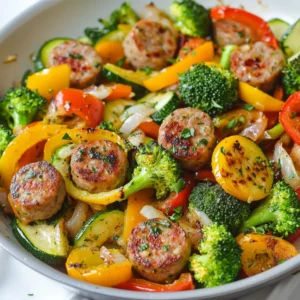 - 2 lean turkey or chicken sausages, sliced into bite-sized pieces - 1 red bell pepper, chopped - 1 yellow bell pepper, chopped - 1 zucchini, sliced into half-moons - 1 cup broccoli florets - 1 small red onion, thinly sliced - 2 cloves garlic, minced - 1 tablespoon olive oil - 1 teaspoon Italian seasoning blend - &frac12; teaspoon smoked paprika - Salt and freshly ground black pepper to taste - Fresh parsley, finely chopped (for garnish) Gathering the right ingredients is key for a great dish. Choose lean turkey or chicken sausages for a healthier protein. Fresh vegetables add color and nutrients. Bell peppers, zucchini, and broccoli bring a nice mix of flavors and textures. Don&rsquo;t forget the garlic and onion for depth. The olive oil helps cook everything just right. Italian seasoning and smoked paprika add warmth and zest. Finally, salt and pepper enhance flavors. Fresh parsley not only looks good but also adds freshness. With this list, you're ready to create a fantastic, healthy dinner! {{ingredient_image_2}} - Washing and Chopping Vegetables Start by washing all your vegetables under cool water. This step is key for keeping them clean. Chop the red and yellow bell peppers into small pieces. Slice the zucchini into half-moons. Cut the broccoli into small florets. This makes them easier to cook and eat. - Slicing Sausages Take your turkey or chicken sausages and slice them into bite-sized pieces. This helps them cook faster and blend well with the veggies. - Heating the Pan Grab a large skillet or saut&eacute; pan. Pour in 1 tablespoon of olive oil. Heat it over medium heat until it shimmers. This means it's ready for cooking. - Cooking the Sausage Add the sliced sausages to the hot pan. Cook them for about 4-5 minutes. Stir them occasionally until they turn golden brown. This step adds a nice flavor. - Adding Aromatics and Vegetables Once the sausages are cooked, add 2 cloves of minced garlic and the sliced red onion. Saut&eacute; these for about 2 minutes. You want the onion to become soft and fragrant. - Completing the Dish Now, stir in the chopped red and yellow bell peppers, zucchini, and broccoli. Sprinkle in 1 teaspoon of Italian seasoning and &frac12; teaspoon of smoked paprika. Season with salt and pepper. Cook everything together for 8-10 minutes. Stir often until the veggies are tender-crisp and the sausage is fully cooked. After this, your Healthy Sausage and Veggies is ready to serve! Achieving Tender-Crisp Vegetables To get tender-crisp veggies, don't overcook them. Stir-fry the vegetables for about 8-10 minutes. This keeps them vibrant and slightly crunchy. Start with the harder veggies, like broccoli. Add the softer ones, like bell peppers, later. This helps all the vegetables cook evenly. Ensuring Sausage is Fully Cooked Cook the sausage until it is golden brown and heated through. This usually takes about 4-5 minutes. Stir often to cook evenly. Always check that the sausage reaches an internal temperature of 165&deg;F. This ensures safety and great flavor in your dish. Garnishing Ideas A sprinkle of fresh parsley adds color and flavor. You can also use some grated Parmesan cheese for a savory touch. If you like heat, add a pinch of red pepper flakes. These simple garnishes can elevate your meal. Plating Tips Serve the stir-fry in shallow bowls. This allows you to show off the bright colors of the veggies. For a fun twist, layer the ingredients in the bowl. Start with a bed of veggies and top with sausage. This makes each bite a delight! Pro Tips Choose Your Sausage Wisely: Opt for lean turkey or chicken sausages that are seasoned well for maximum flavor without excess fat. Cut Vegetables Evenly: Ensure all vegetables are cut to a similar size to promote even cooking and achieve that perfect tender-crisp texture. Mind the Heat: Cooking over medium heat allows the sausage to brown nicely while preventing the vegetables from overcooking. Garnish for Freshness: A sprinkle of fresh parsley not only adds color but also enhances the overall flavor profile of the dish. {{image_4}} - Alternative Sausages for Healthier Options You can swap turkey sausage for chicken sausage. Chicken sausage has less fat. For a plant-based choice, try vegan sausages. They add flavor without meat. Look for options that are low in sodium and sugar. - Other Vegetable Combinations Feel free to mix in your favorite veggies. Carrots, green beans, or snap peas work well. You can also add spinach or kale for more greens. Just remember to adjust cooking time for softer vegetables. - Gluten-Free Options This dish is naturally gluten-free if you use gluten-free sausages. Always check the labels. Use gluten-free soy sauce or tamari for added flavor if desired. - Vegetarian Alternatives To make this dish vegetarian, skip the sausage. Use tempeh or tofu instead. Slice them into bite-sized pieces and saut&eacute; until golden. This keeps the dish hearty and filling without meat. - Refrigeration Guidelines: - Let the dish cool down to room temperature. - Transfer leftovers to an airtight container. - Store in the fridge for up to 3 days. - Freezing Instructions: - Cool the dish completely before freezing. - Use freezer-safe containers or bags. - Label with the date. - Store for up to 3 months. - Best Methods for Reheating: - For stovetop, heat in a skillet over medium heat. - For microwave, use a microwave-safe dish and cover. - Tips to Maintain Texture: - Add a splash of water or broth while reheating. - Stir occasionally to heat evenly. - Avoid overheating to keep the veggies crisp. This dish has about 300 calories per serving. A lot of this comes from the turkey sausage and veggies. Turkey sausage is leaner than pork sausage. It gives you protein without too many calories. The veggies add fiber and vitamins but are low in calories. This meal is a great choice if you watch your calories. Yes, you can make this recipe ahead. Cook the sausage and veggies, then cool them down. Store them in the fridge for up to three days. When you are ready to eat, simply reheat in a pan. It will save you time on busy nights. You can use many types of veggies in this stir-fry. Here are some ideas: - Carrots, sliced thin - Snap peas, whole - Cauliflower, cut into florets - Spinach, added last To spice up your dish, try adding ginger or chili flakes. These can bring a new taste to your stir-fry. You can also switch the Italian seasoning for a curry blend for a different flavor. If you like it mild, skip the chili flakes. For more heat, add a pinch more. You can also serve with hot sauce on the side. This way, everyone can adjust to their liking. This blog post covered how to make a tasty dish with turkey or chicken sausages and fresh veggies. You learned about the key ingredients, cooking steps, and helpful tips for great texture. We explored variations for dietary needs and how to store leftovers safely. With these easy instructions, you can create a delicious meal that suits your taste. Try out the ideas and make it your own. Enjoy cooking and sharing this dish with others!