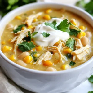 - 1.5 lbs boneless, skinless chicken breasts - 1 can (15 oz) white beans, drained and rinsed - 1 can (4 oz) diced green chilies - 1 medium onion, finely chopped - 2 cloves garlic, minced - 1 cup corn (fresh or frozen) - 2 cups chicken broth When I make this chili, I love using boneless, skinless chicken breasts. They cook well and shred easily. White beans add a creamy texture that blends perfectly with the other ingredients. Diced green chilies bring a mild heat and great flavor. Chopping onion and garlic adds depth. I often use corn for a sweet touch, and chicken broth binds all the flavors. - 1 teaspoon ground cumin - 1 teaspoon chili powder - 1 teaspoon dried oregano - Salt and pepper to taste The seasonings truly make this dish stand out. Ground cumin gives a warm, earthy flavor. Chili powder adds a bit of kick without being too spicy. Dried oregano enhances the taste. I always sprinkle salt and freshly cracked pepper to finish, adjusting to my preference. - 1 cup sour cream - 1 cup shredded Monterey Jack cheese - Fresh cilantro, chopped, for garnish In my opinion, the creamy additions are what elevate this chili. Sour cream makes it rich and smooth. Shredded Monterey Jack cheese melts beautifully, creating a comforting texture. I love topping it with fresh cilantro. It adds a burst of color and flavor that brightens up the dish. {{ingredient_image_2}} To start, layer the chicken breasts at the bottom of your crockpot. Use 1.5 pounds of boneless, skinless chicken. This makes a tasty base. Next, add a 15-ounce can of drained and rinsed white beans. Then, pour in a 4-ounce can of diced green chilies. It gives a nice kick! Now, chop one medium onion finely and add it in. Don't forget two cloves of minced garlic. They add great flavor! Finally, toss in one cup of corn, fresh or frozen. Once that&rsquo;s done, it&rsquo;s time to add the broth and spices. Pour in two cups of chicken broth. This keeps everything moist and flavorful. Sprinkle one teaspoon of ground cumin, one teaspoon of chili powder, and one teaspoon of dried oregano on top. Add salt and pepper to taste. Use a large spoon to mix everything gently. Make sure not to disturb the chicken too much. You want it to stay whole while cooking. Cover the crockpot with its lid. You can choose to cook on low for 6 to 7 hours or high for 4 to 5 hours. Cooking on low helps the flavors blend better. To ensure even cooking, make sure the lid fits well. This keeps the heat in. Stir the chili halfway through cooking if you can. This helps it cook evenly. When the cooking time is up, carefully take the chicken out using tongs. Place it on a cutting board. Shred the chicken using two forks. It should fall apart easily. Return the shredded chicken back into the crockpot. Now, it&rsquo;s time for the creamy finish! Stir in one cup of sour cream and one cup of shredded Monterey Jack cheese. Mix until the cheese melts and the chili is creamy. Taste the chili and adjust the seasonings if needed. Add more salt or spices if you like. Serve your creamy white chicken chili hot. Top it with fresh chopped cilantro for a pop of color and taste! Enjoy it with crusty bread or tortilla chips for a fun meal. To shred chicken easily, pull it apart while warm. Use two forks to tear it into small pieces. This way, the chicken mixes well with the chili. If you need a creamier chili, add more sour cream or cheese. Stir gently to blend it without losing the texture. To boost flavor, try adding more spices. A pinch of paprika or cayenne pepper can add heat. You can also add fresh herbs like cilantro or parsley. These herbs enhance the taste and make the dish look fresh. Add them just before serving for the best flavor. For best results, cook on low for 6-7 hours or high for 4-5 hours. If you are unsure if it's done, check the chicken. It should shred easily with a fork. The chili is ready when it&rsquo;s thick and creamy, with all flavors well combined. Pro Tips Use Frozen Ingredients: If you're short on time, using frozen corn and pre-cooked chicken can save you prep time without sacrificing flavor. Adjust the Spice Level: For a spicier chili, add more diced green chilies or a pinch of cayenne pepper to the mix. Serve with Toppings: Enhance your chili by serving it with toppings like avocado, jalape&ntilde;os, or additional cheese for extra flavor and texture. Make it Ahead: This chili can be made a day in advance. The flavors deepen overnight, making it even tastier when reheated! {{image_4}} You can change a few ingredients in this chili to suit your taste. First, try different beans. Instead of white beans, use black beans or pinto beans. They bring their own flavor and texture. You can also use turkey or beef instead of chicken. Ground turkey or shredded beef works great. Just adjust the cooking time based on the meat you choose. Want a meatless version? You can make this chili vegetarian easily. Start by leaving out the chicken. Use more beans and add some chopped bell peppers for texture. For the broth, use vegetable broth instead of chicken broth. This keeps the flavor rich and savory. If you love heat, spice up your chili! Add jalape&ntilde;os or other hot peppers to the mix. You can chop them finely and mix them in with the other veggies. If you want extra heat, stir in some hot sauce at the end. This gives your chili a nice kick that spice lovers will enjoy. To keep your chili fresh, use airtight containers. Glass or plastic containers work well. Let the chili cool first. This prevents condensation inside the container. Store it in the fridge if you plan to eat it soon. For longer storage, freeze it. Make sure to label the containers with dates. This helps you keep track of freshness. When it&rsquo;s time to eat your chili again, you have a few good options. You can use the microwave, stovetop, or crockpot. For the microwave, heat it in short bursts. Stir it every minute to keep it even. On the stovetop, warm it in a pot over low heat. Add a splash of chicken broth if it seems too thick. If you use the crockpot, set it to low. This method keeps the creaminess of the sour cream and cheese. Stir often to avoid sticking. In the fridge, this chili lasts about 3-4 days. Make sure to eat it within this time. If you freeze it, it can last for up to 3 months. Signs of spoilage include changes in smell or color. If it looks or smells off, throw it away. Always trust your senses when it comes to food safety. Yes, you can make this chili ahead of time. Meal prepping saves you time later. You can prepare the chili in your crockpot and let it cook. Once cooked, let it cool. Store it in an airtight container in the fridge for up to three days. When ready to eat, just reheat it on the stove or in the microwave. This method keeps the flavors fresh and tasty. Absolutely! Freezing chili is a great way to save leftovers. To freeze, let the chili cool completely. Transfer it to a freezer-safe container or bag. Make sure to leave some space at the top for expansion. Seal it tightly and label it. When you want to eat it, thaw it in the fridge overnight. Then heat it on the stove or in the microwave until hot. Yes, you can use cooked chicken. Just make sure it is shredded or diced. Using cooked chicken cuts down on the cooking time. Add the cooked chicken to the crockpot with the other ingredients. Cook for about 2 hours on high or 4 hours on low. This way, the flavors blend nicely without overcooking the chicken. In this post, we explored how to make Crockpot White Chicken Chili. We discussed key ingredients like chicken, beans, and spices. I shared step-by-step cooking instructions and tips for perfect texture. You learned about variations, from vegetarian options to spicy twists. Lastly, we covered storage tips to keep your chili fresh. This recipe is easy and flexible. You can adjust flavors and ingredients to match your taste. Enjoy your chili adventures and make it your own!