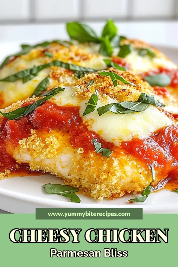 Discover the ultimate cheesy baked chicken parmesan with this easy chicken parmesan recipe! You'll love how crispy baked chicken breasts are smothered in marinara sauce and topped with gooey mozzarella for a delicious Italian chicken recipe the whole family will enjoy. Perfect for weeknight dinners, this dish is a true crowd-pleaser. Try it today and elevate your meal! #ChickenParmesan #ItalianRecipes #EasyDinners #CrispyChicken