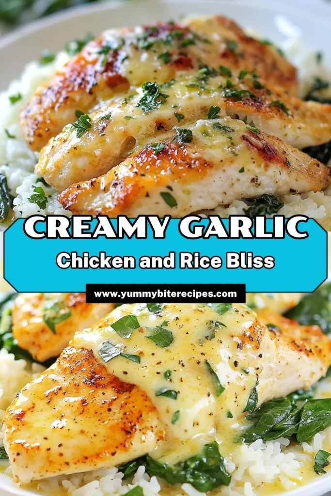 Try this delicious Garlic Parmesan Chicken and Rice recipe for a quick and easy chicken dinner that’s perfect for busy weeknights. This one-pan chicken rice dish combines tender chicken breasts, creamy garlic flavors, and nutritious spinach, all cooked together for maximum flavor. It's a must-try creamy garlic chicken recipe that your family will love. Save this recipe for your next meal! #GarlicParmesanChicken #ChickenAndRiceRecipe #EasyChickenDinner #OnePanChickenRice