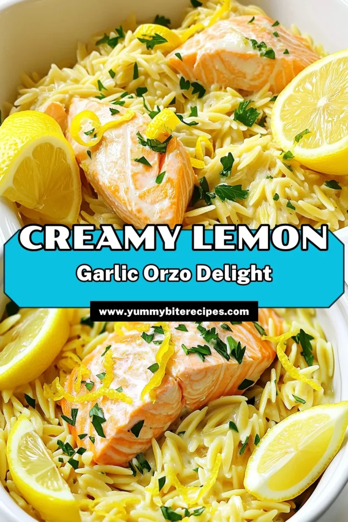 Elevate your dinner with this creamy lemon garlic orzo with salmon! This delicious dish combines tender orzo pasta with flaky salmon in a rich lemony sauce that's ready in just 30 minutes. Perfect for a weeknight meal, it's packed with flavor and sure to impress! Click through for the full recipe and get ready to savor every bite. #LemonGarlicOrzo #SalmonRecipe #DinnerIdeas #QuickRecipes