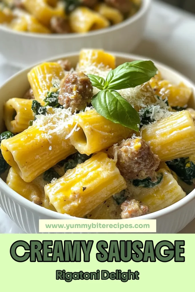 Discover the ultimate comfort food with this creamy sausage rigatoni recipe! This easy one pot pasta dish combines rich Italian sausage with a luscious cream sauce, making it a perfect choice for busy weeknights. Enjoy flavorful rigatoni with cream sauce in just 30 minutes. Ideal for family dinners or gatherings, this Italian sausage pasta is sure to impress. Save this recipe now and indulge in creamy goodness tonight! #EasyPastaRecipes #ItalianSausagePasta #OnePotPasta #RigatoniWithCreamSauce