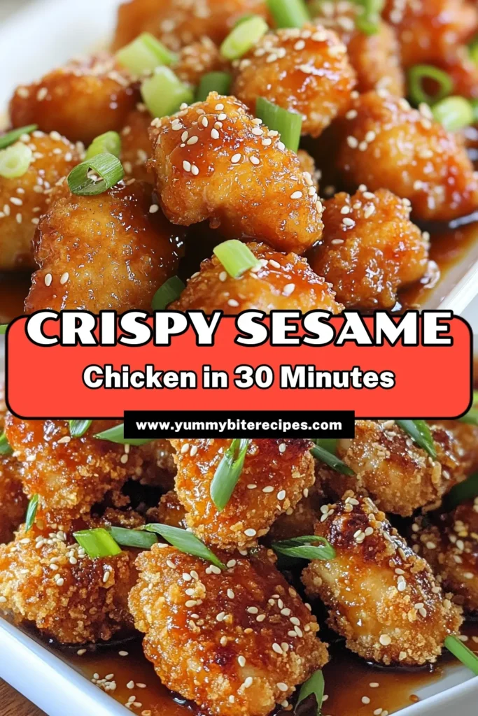Indulge in this easy chicken dinner recipe with crispy sesame chicken that will impress your family and friends. This sesame chicken recipe features crunchy chicken bites coated in a delicious honey soy glaze for a mouthwatering flavor. Perfect for busy weeknights or special occasions, it's a must-try! Follow along for tips to make the perfect crispy sesame chicken. Save this recipe for later and enjoy every bite! #SesameChicken #EasyChickenDinner #CrispyChicken #HoneySoyGlaze