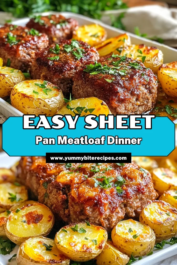 Discover the ultimate sheet pan meatloaf experience with this savory meatloaf recipe featuring herb-roasted potatoes. Perfect for busy weeknights, this quick dinner recipe combines tender mini meatloaves with flavorful potatoes, making it an effortless and delicious option for easy ground beef meals. Enjoy a family-friendly feast in just 30 minutes! Click to save this recipe now! #SheetPanMeals #Meatloaf #QuickDinner #EasyRecipes