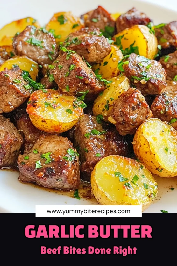 Indulge in delicious Garlic Butter Beef Bites with Crispy Roasted Potatoes, a simple and flavorful beef sirloin recipe perfect for an easy beef dinner. Sear tender beef in a rich garlic butter sauce, then pair it with golden, crispy potatoes. This delightful dish is sure to become a family favorite. Click to try this easy recipe tonight! #GarlicButterBeefBites #EasyBeefDinner #BeefSirloinRecipe #CrispyRoastedPotatoes