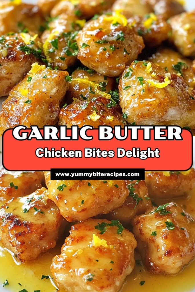 Discover the irresistible flavor of garlic butter chicken bites with this easy chicken recipe! Perfect for busy weeknights, this lemon garlic chicken cooked in a garlic chicken skillet is a quick dinner idea that will become a family favorite. With just a few simple ingredients, you can enjoy a delicious meal in under 30 minutes. Save this recipe for your next dinner! #GarlicButterChickenBites #EasyChickenRecipes #QuickDinnerIdeas #GarlicChickenSkillet