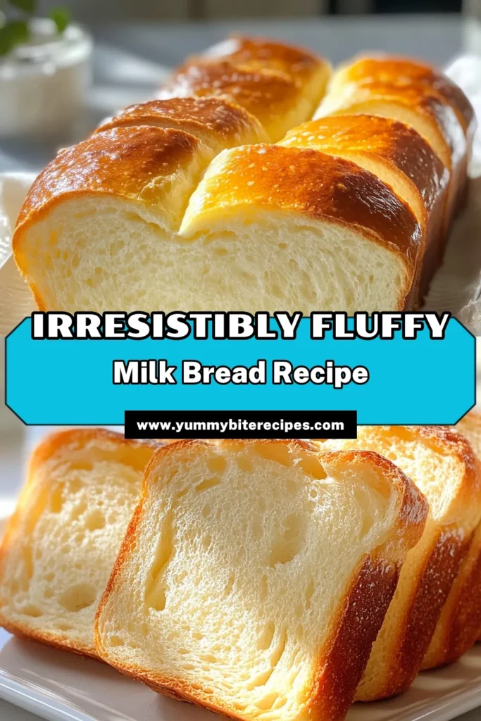 Discover the ultimate fluffy milk bread recipe that promises soft and fluffy bread with every bite! This easy milk bread recipe is perfect for beginners and yields a delicious, homemade fluffy bread that you’ll love. With simple ingredients and straightforward instructions, you'll impress your family and friends with the best milk bread recipe ever. Save this recipe for later and enjoy warm slices topped with butter or jam! #FluffyBread #MilkBreadRecipe #BakingAtHome #HomemadeBread