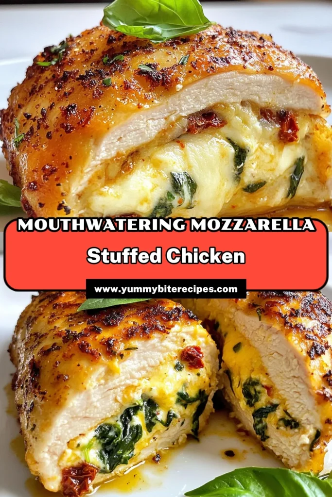 Discover the deliciousness of Stuffed Mozzarella Chicken, a perfect addition to your collection of chicken breast recipes! This mouthwatering mozzarella stuffed chicken is not only healthy but also easy to make for a weeknight dinner. With fresh ingredients like spinach and sun-dried tomatoes, this baked stuffed chicken will impress everyone at your table. Try this recipe today for a satisfying and nutritious meal! #StuffedMozzarellaChicken #HealthyDinner #ChickenBreastRecipes #BakedChickenDinner