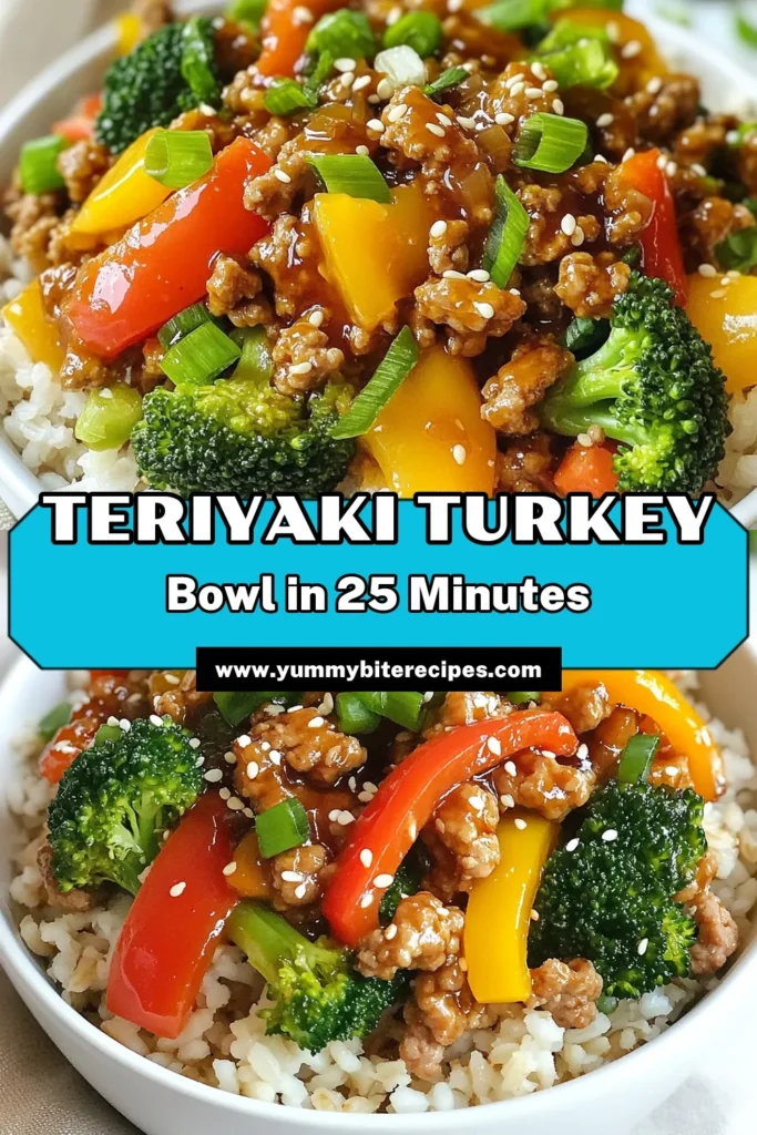 Looking for a quick weeknight meal that's both delicious and healthy? Try this teriyaki ground turkey bowl! This easy teriyaki dinner features ground turkey stir fry with vibrant vegetables and wholesome brown rice, making it a fantastic healthy turkey bowl. In just 25 minutes, you’ll have a satisfying meal that’s perfect for busy nights. Save this teriyaki ground turkey recipe for your next dinner! #TeriyakiTurkey #HealthyDinner #QuickMeals #GroundTurkeyRecipes