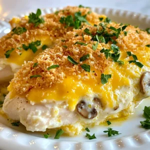 - 4 boneless, skinless chicken breasts - 1 cup sour cream - 1 cup shredded cheddar cheese - 1 cup cream of mushroom soup - 1 tablespoon garlic powder - 1 tablespoon onion powder - 1 teaspoon paprika - Salt and black pepper, to taste - 1 cup breadcrumbs (optional) - 2 tablespoons fresh parsley, chopped Alternatives for sour cream You can use Greek yogurt instead of sour cream. It adds a nice tang and is thick. Options for cream of mushroom soup If you want a healthier choice, use homemade soup or a can of cream of chicken soup. Both work well in this recipe. Cheese alternatives You can swap cheddar cheese for mozzarella or pepper jack. Each cheese brings a different taste. {{ingredient_image_2}} - Preheat your oven to 375&deg;F (190&deg;C). This makes sure your dish cooks well. - Grease a 9x13 inch baking dish with cooking spray or olive oil. This helps the chicken not stick. - In a medium bowl, mix together 1 cup of sour cream, 1 cup of cream of mushroom soup, 1 tablespoon of garlic powder, 1 tablespoon of onion powder, and 1 teaspoon of paprika. - Add a pinch of salt and black pepper. Stir until everything is smooth and well combined. - Arrange 4 boneless, skinless chicken breasts in the greased dish. Season both sides with salt and pepper. - Spread the sour cream mixture over each chicken breast. Make sure each piece is fully coated. - Sprinkle 1 cup of shredded cheddar cheese on top. If you like a crunchy texture, add 1 cup of breadcrumbs. - Cover the dish with aluminum foil to keep the chicken moist. - Place the dish in the oven and bake for 30 minutes. After that, remove the foil and bake for another 10-15 minutes. - Check that the chicken is fully cooked when it reaches an internal temperature of 165&deg;F (75&deg;C). The cheese should be bubbly and golden. - Best practices for seasoning chicken: Start with fresh chicken breasts. Use salt and black pepper generously on both sides. Mix garlic powder, onion powder, and paprika into the sour cream mixture for more flavor. This helps the seasoning stick well. - Ensuring chicken stays moist: Cover the baking dish with aluminum foil while baking. This traps steam and keeps the chicken juicy. You can remove the foil later to let the cheese brown, but do not skip the foil at first. - Garnishing with parsley: After baking, sprinkle fresh parsley on top. This adds color and freshness to your dish. It makes the meal look festive and appetizing. - Pairing with sides like vegetables and salads: Serve with steamed broccoli, green beans, or a crisp salad. These sides balance the rich flavors of the dish. Choose bright colors for a more appealing plate. - Best methods for reheating leftovers: Use the oven for best results. Preheat it to 350&deg;F (175&deg;C). Place the chicken in an oven-safe dish and cover it with foil. Heat for about 20 minutes or until warm. - Maintaining texture and flavor: Avoid using the microwave if possible. The oven keeps the chicken moist and the cheese bubbly. If using a microwave, cover the chicken with a damp paper towel to prevent it from drying out. Pro Tips Marinate for More Flavor: For an extra depth of flavor, marinate the chicken in the sour cream mixture for a few hours or overnight in the refrigerator before baking. Use Fresh Herbs: Enhance the freshness of the dish by adding chopped fresh herbs like thyme or rosemary to the sour cream mixture for an aromatic twist. Experiment with Cheeses: While cheddar is delicious, try mixing in other cheeses like mozzarella or pepper jack for a different flavor profile. Check for Doneness: Always use a meat thermometer to ensure the chicken reaches an internal temperature of 165&deg;F (75&deg;C) for safe consumption and optimal texture. {{image_4}} You can make this dish low-carb by using cauliflower instead of breadcrumbs. Simply chop the cauliflower into small bits and mix it into the sour cream layer. This keeps the texture nice while reducing carbs. For a different flavor, try using herbs like thyme or rosemary instead of the usual seasonings. These fresh flavors make your dish stand out. To kick up the taste, add spices like cayenne for heat or Italian seasoning for herb flavor. You can also incorporate saut&eacute;ed vegetables like bell peppers or zucchini. This adds color and nutrients to your meal. The vegetables also blend nicely with the creamy sauce, giving each bite more depth. If you need a gluten-free option, use gluten-free breadcrumbs. They work just as well in this dish. For dairy-free needs, you can swap the sour cream and cheese for vegan alternatives. There are many tasty plant-based options that mimic the creaminess of the original ingredients. This way, everyone can enjoy the Cheesy Sour Cream Chicken Bake. To keep your Cheesy Sour Cream Chicken Bake fresh, store leftovers in the fridge. Place them in an airtight container to prevent drying out. Make sure to cool the dish before sealing it. This dish lasts about 3 to 4 days in the fridge. If you want to enjoy it later, freezing is a great option. To freeze your Cheesy Sour Cream Chicken Bake, follow these steps: - Allow the dish to cool completely. - Cut it into portions for easy thawing later. - Wrap each piece tightly in plastic wrap. - Place the wrapped pieces in a heavy-duty freezer bag. - Label the bag with the date. When you're ready to eat, thaw the chicken bake in the fridge overnight. To reheat, place it in the oven at 350&deg;F (175&deg;C) until warmed through. This way, you&rsquo;ll enjoy the same cheesy, creamy goodness! You can serve many tasty sides with this dish. Here are some great options: - Steamed broccoli or green beans - A fresh garden salad with vinaigrette - Garlic bread for extra flavor - Mashed potatoes for a cozy touch These sides balance the rich and creamy chicken bake. Yes, you can prep this dish in advance. Here&rsquo;s how: - Assemble the chicken bake as directed. - Cover it tightly and store it in the fridge. - Bake it when you are ready to eat. You can keep it in the fridge for up to two days before baking. The chicken is done when it reaches an internal temperature of 165&deg;F (75&deg;C). Here are some signs to look for: - The juices run clear, not pink. - The chicken feels firm to the touch. - The cheese is bubbly and golden. These cues help ensure a safe and delicious meal. Yes, you can use frozen chicken breasts. Follow this guidance: - Thaw the chicken in the fridge overnight. - If you are short on time, you can use the microwave. - Make sure to check the internal temp to 165&deg;F (75&deg;C) while cooking. Using frozen chicken is a great way to save time. This article covered a tasty Cheesy Sour Cream Chicken Bake. I shared the key ingredients, steps, and some helpful tips. With options for substitutions and variations, you can easily adapt the recipe. Remember to store leftovers properly for the best flavor. I hope this dish brings joy to your table. Try it out and impress your family with your cooking skills!