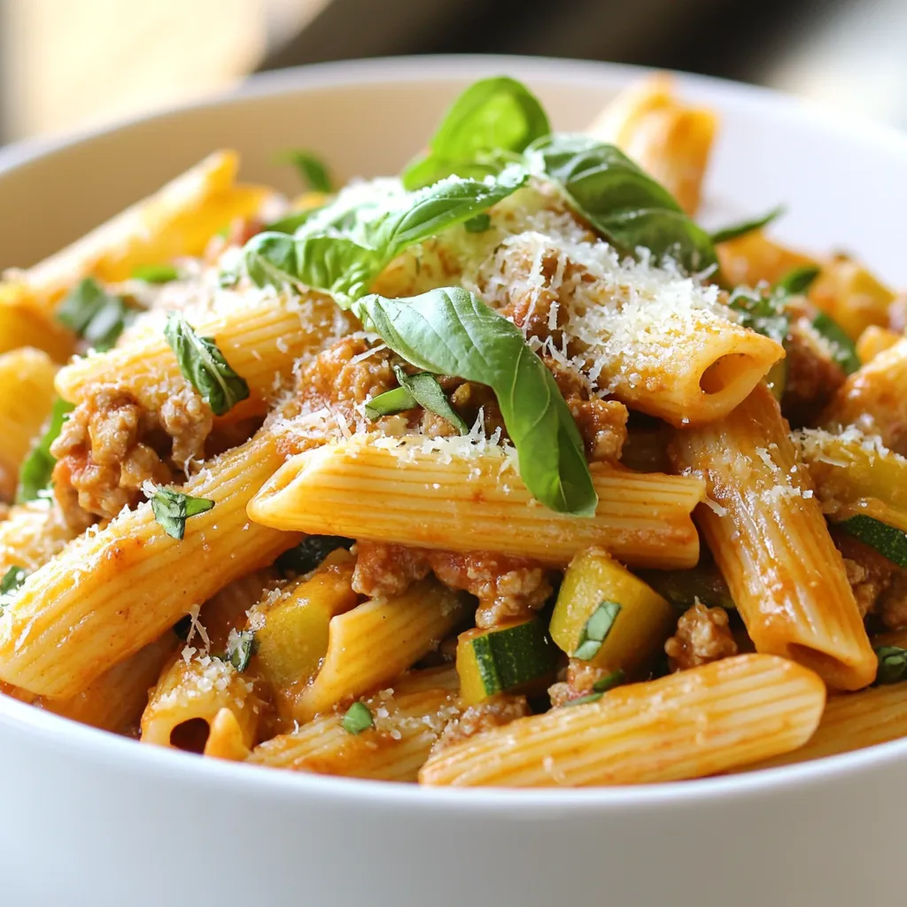 - 300g whole wheat pasta (preferably penne or fusilli) - 200g ground turkey - 1 tablespoon olive oil - 2 cloves garlic, minced - 1 onion, finely chopped - 1 bell pepper (red or yellow), diced - 1 zucchini, diced - 1 can (400g) diced tomatoes - 1 teaspoon dried oregano - 1 teaspoon dried basil - 1/2 teaspoon red chili flakes (optional for heat) - Salt and pepper to taste - Fresh basil leaves for garnish - Grated parmesan cheese for serving (optional) The main star of this dish is ground turkey. It provides lean protein and a hearty base. Whole wheat pasta adds fiber and keeps you full longer. Olive oil helps sauté the aromatics, adding rich flavor and healthy fats. The garlic and onion create a fragrant base. They enhance the dish's depth. Bell peppers and zucchini add color and crunch. Canned diced tomatoes form the sauce. They provide moisture and tang. Oregano and basil bring classic Italian flavors, while red chili flakes add a kick. Turkey is low in fat and high in protein. It helps build muscle and keeps you energized. Whole wheat pasta gives fiber, aiding digestion and heart health. The colorful veggies, like bell peppers and zucchini, are rich in vitamins. They boost your immune health and keep skin glowing. This dish is not only tasty but also packed with good nutrition. Eating this meal helps you feel great and satisfied. {{ingredient_image_2}} Start by boiling a large pot of salted water. Use enough water so the pasta can float. Add 300g of whole wheat pasta, like penne or fusilli. Check the package for cooking time, usually about 10-12 minutes. You want the pasta to be al dente, which means it should be firm but not hard. Once done, drain the pasta. Be sure to save a cup of the pasta water for later. Set the pasta aside. Next, take a large skillet and heat 1 tablespoon of olive oil over medium heat. Wait until the oil shimmers. Add 1 finely chopped onion and sauté for 2-3 minutes. You want the onion to be soft and translucent. Then, add 2 cloves of minced garlic. Stir for about 1 minute. You should smell the garlic getting fragrant and see it turning a light golden color. Now, turn up the heat to medium-high. Add 200g of ground turkey to the skillet. Use a spatula to break it apart. Cook for 5-7 minutes until the turkey is browned and no longer pink. Then, add a diced bell pepper and a diced zucchini. Sauté these for about 4-5 minutes until they are tender and colorful. Pour in 1 can of diced tomatoes with their juices. Mix in 1 teaspoon of dried oregano, 1 teaspoon of dried basil, and 1/2 teaspoon of red chili flakes if you want some heat. Season with salt and pepper. Let the sauce simmer for 10 minutes, stirring every few minutes. If the sauce is too thick, add some reserved pasta water until it feels just right. Finally, gently fold in the cooked pasta. Make sure each piece is coated in the sauce. Cook everything together for 2 more minutes to heat it through. Serve the turkey pasta in bowls. Add fresh basil leaves and some grated parmesan cheese for extra flavor. Enjoy! Whole wheat pasta adds more fiber and nutrients. It keeps you full longer. When cooking, follow package instructions for al dente. This ensures a nice bite. Pairing it with the turkey and veggies makes every bite delicious. Not everyone likes heat. Start with less chili flakes if you’re unsure. You can always add more later. If you want more spice, try adding fresh jalapeños or a dash of hot sauce. Taste as you go to find your perfect heat level. The sauce is key to this dish. Use fresh herbs like basil or oregano for more taste. A splash of red wine can deepen the flavor, too. If you like it creamy, add a bit of cream or cheese. Remember to stir often while it simmers to mix the flavors well. Pro Tips Use Fresh Herbs: Fresh basil added at the end of cooking enhances the flavor and aroma of your dish significantly. Don’t Overcook the Pasta: Cooking pasta to al dente ensures it retains its texture and absorbs the sauce better. Customize Your Veggies: Feel free to swap in seasonal vegetables like spinach or asparagus for a different flavor profile. Make it Ahead: This dish can be made ahead and stored in the fridge. Reheat gently and add a splash of reserved pasta water to loosen the sauce. {{image_4}} You can switch the turkey for other proteins. Ground chicken or beef works well. For vegans, try lentils or chickpeas. These swaps add unique flavors to the dish. Each protein brings its own taste and texture. Use a similar amount as the turkey. Cook it through to ensure safety. To make this dish vegetarian, skip the turkey and use more veggies. Add mushrooms, spinach, or eggplant. These veggies add depth and richness. You can also use plant-based ground meat. This way, you keep the dish hearty and satisfying. Adjust the spices slightly to enhance the flavors. Use seasonal veggies for fresh taste. In spring, try asparagus or peas. Summer calls for zucchini and tomatoes. In fall, use squash or kale. Winter brings root vegetables like carrots or parsnips. Swapping seasonal veggies keeps the dish exciting year-round. Each season offers new flavor profiles. To keep your Gordon Ramsay inspired turkey pasta fresh, store it properly. Use an airtight container. Place it in the fridge within two hours of cooking. This helps keep the flavors intact and prevents bacteria growth. The pasta can stay fresh in the fridge for up to three days. When you want to enjoy your leftovers, reheating is key. You can use a microwave or a skillet. For the microwave, place the pasta in a bowl. Add a splash of water to help it steam. Heat in 30-second intervals, stirring in between until warm. If using a skillet, add the pasta with a bit of olive oil. Stir over medium heat until heated through. Freezing is a great option for longer storage. Allow the pasta to cool completely before freezing. Transfer it to a freezer-safe container or bag. Make sure to remove as much air as possible. You can freeze it for up to three months. When you’re ready to eat, thaw it in the fridge overnight. Reheat it using the instructions above for a delicious meal ready to go. To make this dish gluten-free, simply swap out the whole wheat pasta for gluten-free pasta. Many stores offer great options made from rice, quinoa, or chickpeas. These alternatives cook similarly, so just follow the package instructions for the best results. Always check for hidden gluten in other ingredients, like sauces or pre-packaged items. Yes, you can prepare this dish ahead of time! Cook the pasta, turkey, and sauce separately. Store each component in airtight containers in the fridge. When you are ready to eat, combine them in a skillet and heat until warm. This method helps the flavors blend nicely. You can use various herbs to boost flavor in this dish. Here are some great options: - Thyme: Adds a nice earthy taste. - Rosemary: Offers a pine-like flavor. - Parsley: Gives a fresh, bright touch. - Cilantro: Adds a unique twist. Feel free to mix and match based on your taste! This blog post covered important ingredients, cooking steps, tips, and storage options. You learned how turkey and veggies boost health, and how to cook pasta perfectly. We shared tips on using whole wheat and adjusting spices for taste. You can also try protein swaps or make it vegetarian. In the end, these ideas will help you cook tasty meals that fit your needs. Enjoy experimenting and make this dish your own!