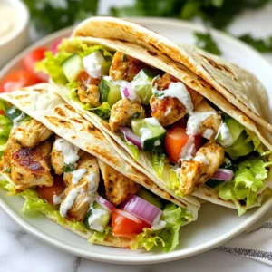 - 1 lb boneless, skinless chicken thighs - 4 cloves garlic - &frac14; cup plain yogurt - 3 tablespoons extra virgin olive oil - 4 large pita breads or flatbreads - Ground cumin - Ground coriander - Smoked paprika - Turmeric - Ground cinnamon - Salt and freshly ground black pepper - 1 cup shredded romaine lettuce - 1 large ripe tomato - &frac12; cucumber - &frac14; red onion - &frac14; cup tahini sauce or creamy garlic sauce Gathering the right ingredients is key. Start with chicken thighs. They stay juicy and full of flavor. Garlic is your flavor hero, bringing depth to the marinade. Yogurt adds creaminess and tenderizes the chicken. Olive oil keeps everything moist during cooking. Next, let's spice things up! You need cumin and coriander for warmth. Smoked paprika adds a lovely smokiness. Turmeric brings a bright color and earthy flavor. A touch of cinnamon gives a hint of sweetness. Salt and black pepper are must-haves to balance all tastes. Finally, fresh ingredients make your wrap shine. Shredded romaine lettuce adds crunch. Diced tomatoes and cucumbers provide freshness. Thin slices of red onion add a zesty bite. Don't forget the tahini or creamy garlic sauce! It adds that final touch of creaminess. Now you have everything to make these garlic chicken shawarma wraps a hit! {{ingredient_image_2}} - In a medium bowl, combine minced garlic, cumin, coriander, smoked paprika, turmeric, cinnamon, yogurt, olive oil, salt, and pepper. - Coat the chicken thighs well in the marinade. - Cover the bowl with plastic wrap and refrigerate for at least 1 hour. For the best taste, marinate overnight. - Preheat your grill or a skillet over medium-high heat. - Take the chicken out of the fridge and let excess marinade drip off. - Cook the chicken thighs for about 6-7 minutes on each side. They should be charred and cooked through, reaching 165&deg;F (75&deg;C). - Once done, let the chicken rest for 5 minutes. Slice it into thin strips. - Warm the pita breads on the grill or skillet for about 1 minute on each side. - On each warmed pita, add a layer of shredded romaine lettuce. - Top with diced tomatoes, cucumbers, and red onion slices. - Place the sliced chicken on the veggies, then drizzle with tahini or garlic sauce. - Carefully roll up each pita, folding in the sides to secure the filling. You can cut them in half for easier handling. - Opt for overnight marination for deeper flavor. - Adjust seasoning levels to your taste. This lets you control the spice. Marinating your chicken is key. I recommend letting it sit overnight. This allows the spices to soak in fully. If you like it spicier, add a pinch more paprika or garlic. You can also try adding lemon juice for a zesty twist. - Use a meat thermometer for best results. - Manage heat to avoid burning chicken. Cooking the chicken just right is vital. The meat should reach 165&deg;F (75&deg;C) inside. I use a meat thermometer for this. It's easy and helps avoid undercooking. When cooking, keep the heat at medium-high. This helps to get a nice char without burning the outside. - Serve with fresh herbs. - Pair with dipping sauces. When serving, I love to add fresh herbs like parsley or mint. This adds color and freshness. Place your wraps on a wooden board, cut in half to show off the fillings. A small bowl of tahini sauce on the side is perfect for dipping. Pro Tips Marination Matters: Allowing the chicken to marinate overnight will yield a more intense flavor, as the spices and garlic penetrate the meat more deeply. Grill Marks: For those beautiful char marks, ensure your grill or skillet is well preheated before adding the chicken. This helps to sear the meat and lock in juices. Pita Perfection: Warm the pita bread just until pliable; overcooking can make them stiff and difficult to wrap. A light toast enhances the flavor and texture. Freshness is Key: Use fresh vegetables and herbs for your wraps. They not only add vibrant color but also contribute to the overall freshness and crunch of each bite. {{image_4}} You can swap the chicken for beef or lamb. Both meats add a rich flavor. Beef works well with the same spices, creating a hearty dish. Lamb offers a unique taste that pairs nicely with the garlic and spices. For a plant-based option, try marinating tofu or tempeh. These substitutes soak up the same spices, giving them great flavor. Experimenting with sauces can elevate your wraps. Try a yogurt sauce or a spicy harissa. Yogurt adds creaminess, while spicy sauces can kick up the heat. Adjust the spice levels to fit your taste. If you like mild flavors, keep it simple. For bold flavors, add extra chili or garlic to your sauce. Adding more vegetables can make your wraps even better. Bell peppers add crunch and color, while avocado gives a creamy texture. You can also use different types of lettuce or greens. Spinach or kale can make your wraps even healthier. Mix and match to find your favorite combination. To keep your garlic chicken shawarma wraps fresh, refrigerate them. They stay good for up to 2 days. If you want the best taste, store the wraps and their fillings separately. This will help keep everything fresh and tasty. You can freeze cooked chicken for later meals. First, let it cool down. Then, wrap it in airtight containers. This keeps the chicken safe and prevents freezer burn. You can enjoy it anytime without losing flavor. To reheat your chicken, thaw it in the refrigerator overnight. This helps the chicken warm evenly. You can then reheat it in a skillet or microwave. If using a skillet, heat it over medium heat until hot. In the microwave, use short bursts to warm it up. Enjoy your wraps just like they were fresh! To marinate chicken well, mix ingredients in a bowl. Use garlic, spices, yogurt, and oil. Make sure the chicken is fully coated. Cover the bowl and chill it in the fridge. The best marinating time is at least 1 hour. For deeper flavor, marinate overnight. This allows the spices to soak in well. Yes, you can prep garlic chicken shawarma wraps in advance. Marinate the chicken a day before. Cook it and store the chicken in the fridge. You can also chop the veggies ahead of time. Keep the veggies in separate containers. This keeps them fresh. Assemble the wraps just before eating. This way, you keep the pita soft and tasty. There are many great sides to serve with shawarma wraps. You can pair them with a fresh salad. Try tabbouleh or a simple cucumber salad. Hummus also makes a great side dip. For drinks, serve with mint tea or lemonade. These will balance the meal and add flavor. Enjoy your wraps with these tasty sides! In this guide, you explored the key ingredients for delicious garlic chicken shawarma wraps. You learned the best ways to marinate, cook, and assemble the wraps. I also shared tips for storage and variations, so you can customize your meal. Embrace these steps, and you'll create tasty wraps that impress everyone. Enjoy experimenting with flavors, and make each wrap your own!