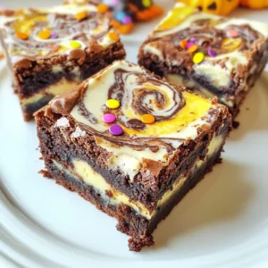 To make Halloween Cream Cheese Swirl Brownies, you need fresh ingredients. Here&rsquo;s what you will need: - 1 cup unsalted butter, melted - 2 cups granulated sugar - 1 teaspoon pure vanilla extract - 4 large eggs, at room temperature - 1 cup all-purpose flour - 1 cup unsweetened cocoa powder - 1/2 teaspoon baking powder - 1/4 teaspoon fine sea salt - 1 cup semi-sweet chocolate chips - 8 oz cream cheese, softened to room temperature - 1/2 cup powdered sugar - 1 teaspoon freshly grated orange zest - 1 tablespoon Halloween-themed sprinkles For some fun twists, you can try adding different flavors. You could use mint extract instead of vanilla. Or swap in nuts for some crunch. If you want a pumpkin flavor, try adding pumpkin spice to the cream cheese mix. These simple changes can make your brownies unique and festive! {{ingredient_image_2}} First, preheat your oven to 350&deg;F (175&deg;C). This step is key for even baking. Next, line a 9x13 inch baking pan with parchment paper. Make sure to leave some paper hanging over the edges. This makes it easy to lift out the brownies later. Start by mixing your wet ingredients. In a large bowl, pour in the melted butter. Add the granulated sugar and mix until smooth. You can use an electric mixer or a whisk for this. Next, add the vanilla extract. Then crack in the eggs, one at a time. Mix well after each egg. This helps make your batter fluffy. In another bowl, combine the dry ingredients. Mix the all-purpose flour, cocoa powder, baking powder, and sea salt together. Whisk them well until there are no clumps. Now, gently fold the dry mix into the wet ingredients. Use a spatula and stir carefully. Avoid overmixing. You want to see no flour streaks but keep it light. Finally, add the chocolate chips to the batter. Stir them in gently so they spread evenly throughout the mix. For the cream cheese swirl, start by softening the cream cheese. In a new bowl, beat the cream cheese until it is ultra-smooth. Next, add the powdered sugar and orange zest. Mix until fluffy and well-combined. Now, it's time to layer the mixtures. Pour half of the brownie batter into your prepared pan. Spread it out evenly. Next, dollop spoonfuls of the cream cheese mixture on top. To create a marbled effect, use a knife or skewer. Gently swirl the cream cheese into the brownie batter. Next, pour the rest of the brownie batter over the cream cheese. If you want, save a little batter for decoration. Use a toothpick or knife again to swirl through the top layer for a nice design. - Bake the brownies at 350&deg;F (175&deg;C) for 30-35 minutes. This time ensures a moist center. - To check if the brownies are done, insert a toothpick into the center. It should come out with a few crumbs. If it&rsquo;s wet, bake a little longer. - Mix the wet ingredients until smooth. This helps create a fluffy texture. - When adding the dry ingredients, fold them in with a spatula. Stir just until you no longer see flour. This keeps your brownies soft and chewy. Remember, overmixing can lead to tough brownies. Pro Tips Use Room Temperature Ingredients: Ensure that your eggs and cream cheese are at room temperature for a smoother batter and cream cheese mixture. Don&rsquo;t Overmix the Batter: To maintain a fudgy texture, mix the brownie batter just until the dry ingredients are incorporated. Overmixing can lead to cakey brownies. Swirling Technique: For the best marbling effect, use a knife or skewer to gently swirl the cream cheese mixture into the brownie batter without fully blending it. Cooling Time: Allow the brownies to cool completely before cutting to ensure clean edges and to prevent them from falling apart. {{image_4}} You can make these Halloween cream cheese swirl brownies fit different diets. For a gluten-free option, swap the all-purpose flour with a gluten-free blend. Be sure to choose one that works well for baking. For those who want dairy-free brownies, use a dairy-free cream cheese. There are several brands available that taste great. You may also replace the butter with coconut oil for a dairy-free fat. These changes keep the brownies tasty while making them suitable for more people. Want to change up the flavors? You can add different tastes to your brownies. One fun idea is to mix in a bit of mint extract. This gives a fresh twist to the classic chocolate flavor. You can also add crushed nuts for some texture. Walnuts or pecans work well. If you like fruit, try adding some chopped cherries or raspberries to the batter. For a festive touch, consider using pumpkin spice in the cream cheese mix. You can even top your brownies with caramel or chocolate drizzle for extra sweetness. These ideas make your Halloween brownies even more special and unique. To keep your Halloween cream cheese swirl brownies fresh, use an airtight container. Place parchment paper between layers to avoid sticking. Store the brownies at room temperature for up to three days. If you want them to last longer, consider the fridge, where they can stay good for about a week. Just remember, chilling can change the texture slightly, making them firmer. Freezing is a great option for these brownies. Allow them to cool completely before freezing. Cut them into squares and wrap each piece in plastic wrap. Then, place the wrapped brownies in a freezer-safe bag or container. They can last up to three months in the freezer. When you&rsquo;re ready to enjoy, thaw them in the fridge overnight, or let them sit at room temperature for a few hours. You can even warm them in the microwave for a few seconds for that fresh-out-of-the-oven taste! You can use ricotta cheese or mascarpone as a cream cheese substitute. Both have a similar texture. They will give a different taste but can still be yummy. You can even try a vegan cream cheese if you want a dairy-free option. Yes, you can make these brownies a day or two ahead. Just store them in an airtight container. They taste great even after a day. You can also freeze them for up to three months if you want to save some for later. To check if your brownies are done, insert a toothpick in the center. If it comes out with a few moist crumbs, they are ready. If it comes out wet, bake for a few more minutes. Be careful not to overbake, or they will be dry. To get a nice swirl, dollop the cream cheese mixture evenly on top of the brownie batter. Use a knife or skewer to gently swirl it in. Don't overdo the swirling; you want to see both the brownie and cream cheese layers. This guide covers all you need to make delicious brownies. You learned about the right ingredients and how to mix them. I shared tips for baking and offered ways to customize your treats. Storing and freezing brownies keeps them fresh for longer. With these steps, you can enjoy great results every time. Now, get baking and create your own tasty masterpieces! Enjoy the process and share your delicious brownies with friends.