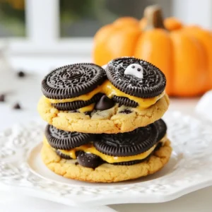 - Butter, sugars, and eggs You need 1 cup of unsalted butter. It should be soft, not melted. Add 1 cup of packed brown sugar and 1/2 cup of granulated sugar. This mix gives the cookies a sweet and rich flavor. Use 2 large eggs to bind everything together. - Dry ingredients: flour, baking soda, and salt For the dry mix, you need 3 cups of all-purpose flour. This helps the cookies hold their shape. Add 1 teaspoon of baking soda to help them rise and 1/2 teaspoon of salt to balance the sweetness. - Other ingredients: chocolate chips, Oreo cookies, and sprinkles You will add 1 cup of semi-sweet chocolate chips for extra chocolatey goodness. Use 1 package of Halloween-themed Oreo cookies, which is about 15 cookies. If you want a festive touch, add 1/2 cup of Halloween sprinkles. - Notes on ingredient substitutions If you need to swap some items, you can use coconut oil instead of butter. Brown sugar can be replaced with white sugar if needed. For a gluten-free option, use gluten-free flour. {{ingredient_image_2}} First, get a large bowl. Use an electric mixer to cream together the softened butter, brown sugar, and granulated sugar. Mix until the mix is light and fluffy, which takes about 2-3 minutes. Next, add the eggs one at a time. Ensure each egg mixes in fully before the next. Then, stir in the vanilla extract until it blends well. In another bowl, whisk together the all-purpose flour, baking soda, and salt. Once mixed, slowly add this dry mix into the wet mix. Stir just until combined. Don't overmix! This keeps your cookies soft and tender. Finally, gently fold in the chocolate chips and sprinkles, if you want an extra festive touch. Now comes the fun part! Use a cookie scoop or a tablespoon to take a portion of dough, about 2 tablespoons. Flatten the dough in your palm. Place one Halloween Oreo in the center of the flattened dough. Carefully wrap the dough around the cookie, sealing it completely. Make sure no Oreo is showing. Arrange the stuffed cookie balls on your prepared baking sheet. Leave about 2 inches between each ball. This space allows them to spread while baking. Preheat your oven to 350&deg;F (175&deg;C). Line a baking sheet with parchment paper to prevent sticking. Place your stuffed cookies on the sheet. Bake them for 10-12 minutes. Look for edges that turn golden brown. The centers should stay soft and slightly underbaked. Once baked, let the cookies cool on the baking sheet for 5 minutes. After that, move them to a wire rack to cool completely. This helps them firm up. Enjoy the warm, gooey goodness! To get the best cookies, do not overmix the dough. When you combine the dry and wet ingredients, mix just until you see no flour. Overmixing can make cookies tough. The key is to keep it light and fluffy. Baking temperature is very important. Set your oven to 350&deg;F (175&deg;C) and watch the time. Bake the cookies for 10-12 minutes. The edges should be golden, but the centers should look soft. This helps keep the cookies chewy and tasty. For a fun Halloween touch, arrange your cookies on a spooky plate. You can use a black or orange platter to fit the theme. To make them look even better, dust the tops with powdered sugar. It gives a ghostly look that kids will love! You can also add Halloween sprinkles on top before baking. This adds color and fun to each cookie. Serve them with a glass of cold milk. This makes for a perfect spooky snack! Pro Tips Chill the Dough: For even thicker cookies, refrigerate the dough for at least 30 minutes before baking. This helps prevent spreading and enhances the texture. Use Fresh Oreos: Ensure your Halloween-themed Oreos are fresh for the best taste. Stale cookies may not have the same delightful crunch and flavor. Experiment with Fillings: Try using different flavored Oreos or add a layer of caramel or peanut butter inside for a unique twist on these stuffed cookies. Keep an Eye on Baking Time: Since ovens vary, start checking your cookies a minute or two before the suggested baking time to avoid overbaking. {{image_4}} You can change the flavor of your Halloween Oreo stuffed cookies. Try using different Oreo flavors like mint, peanut butter, or red velvet. Each flavor adds a fun twist. You can also mix in other treats. Mini candy bars or chocolate chunks work great. Just chop them up and add to the dough for extra flavor. If you need gluten-free cookies, swap the all-purpose flour for a gluten-free blend. Make sure to check the blend has xanthan gum for texture. For vegan cookies, use plant-based butter and flax eggs instead of regular eggs. Just mix one tablespoon of ground flaxseed with three tablespoons of water for each egg. This keeps the cookies tasty and friendly for all diets! To keep your Halloween Oreo stuffed cookies fresh, follow these tips: - Cool Completely: Let the cookies cool fully before storing. This helps prevent moisture. - Airtight Containers: Use airtight containers to keep air out. This keeps cookies soft. - Layer with Parchment: If stacking, place parchment paper between cookies. This stops sticking. - Store in a Cool Place: Keep cookies in a cool spot, away from sunlight. This helps maintain freshness. You can freeze both unbaked and baked cookies with ease. - Unbaked Cookies: Scoop the cookie dough balls and freeze them on a baking sheet. Once solid, transfer to a freezer-safe bag. They can stay fresh for up to three months. - Baked Cookies: Let the cookies cool, then place them in a freezer-safe bag. They&rsquo;ll last up to three months, too. - Thawing Tips: For best results, thaw cookies overnight in the fridge. You can also warm them in the oven for a few minutes at 350&deg;F. This brings back their fresh-baked taste. Yes, you can use regular Oreos. The taste will still be great. The spooky theme is fun, but the flavor remains the same. If you prefer, try any Oreo flavor you like! Look at the edges of the cookies. They should be golden brown. The centers will stay soft and slightly underbaked. This is perfect for a chewy texture. If you wait too long, the cookies may harden. If your dough feels too sticky, add a little more flour. Start with one tablespoon at a time. Mix well after each addition. Be careful not to add too much at once. Your cookies need the right balance! Yes, you can make the dough ahead of time. Just wrap it tightly in plastic wrap. Store it in the fridge for up to three days. You can also freeze the dough for up to three months. When ready to bake, just let it thaw overnight in the fridge. You now know how to make delicious stuffed cookies. We covered the key ingredients, from butter to sprinkles, and detailed the steps for preparing the dough and stuffing the cookies. I shared tips for perfect texture and creative ways to present your treats. I also provided ideas for variations and storage methods to keep your cookies fresh. Enjoy experimenting with flavors and making these cookies your own!