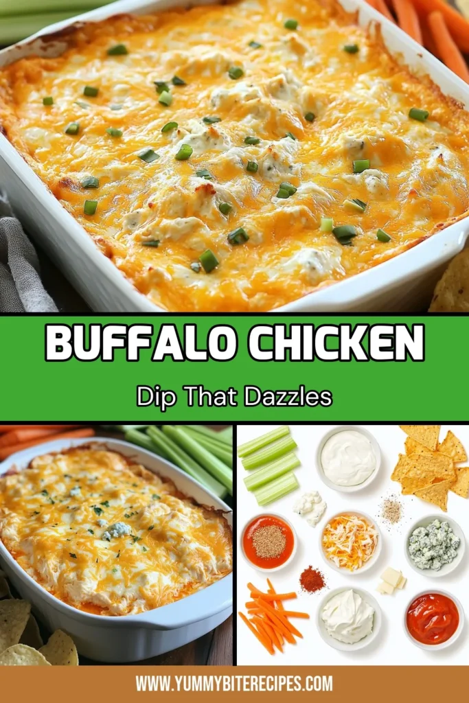 Looking for a crowd-pleasing party dip recipe? This creamy Buffalo chicken dip recipe is your answer! Made with tender shredded chicken, creamy cheese, and zesty Buffalo sauce, this easy chicken dip is perfect for any gathering. Bake it to bubbly perfection for a delicious snack everyone will love. Don't forget to pair it with tortilla chips or fresh veggies! Try this baked Buffalo dip today and wow your guests! #BuffaloChickenDip #PartyDipRecipes #EasyChickenDip #BakedBuffaloDip