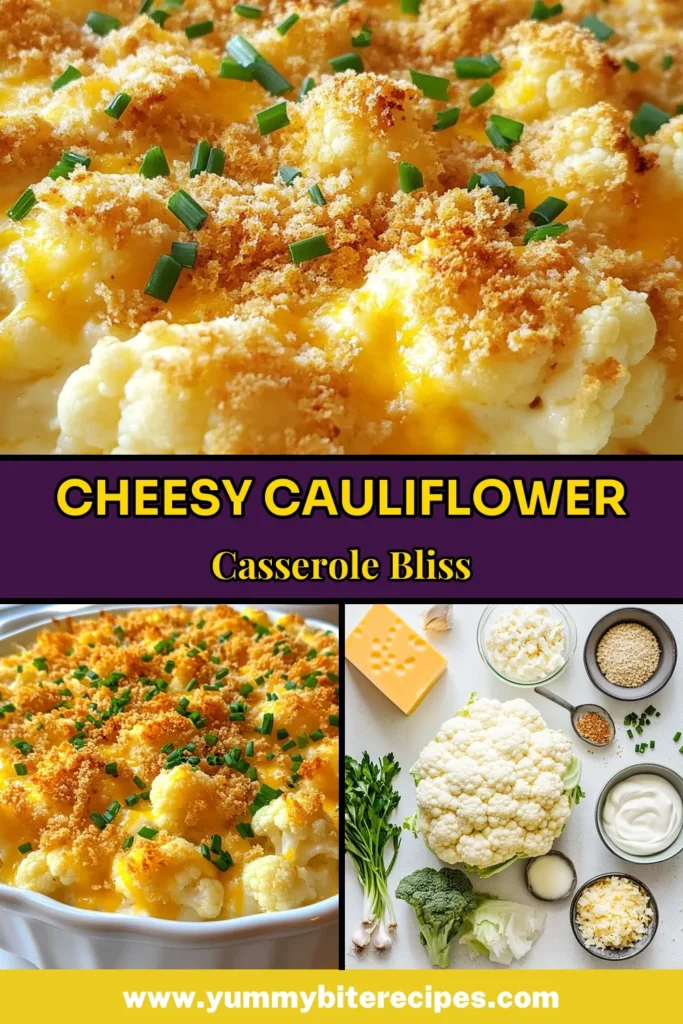 Discover the ultimate comfort food with this Cheesy Cauliflower Casserole! This baked cauliflower recipe is not only a creamy cauliflower dish but also a healthy cheesy casserole that makes the perfect side dish for any meal. Packed with flavor and easy to prepare, it's a must-try for veggie lovers. Save this delicious cauliflower side dish recipe for your next family dinner! #CheesyCauliflowerCasserole #BakedCauliflower #HealthyEating #CauliflowerRecipe