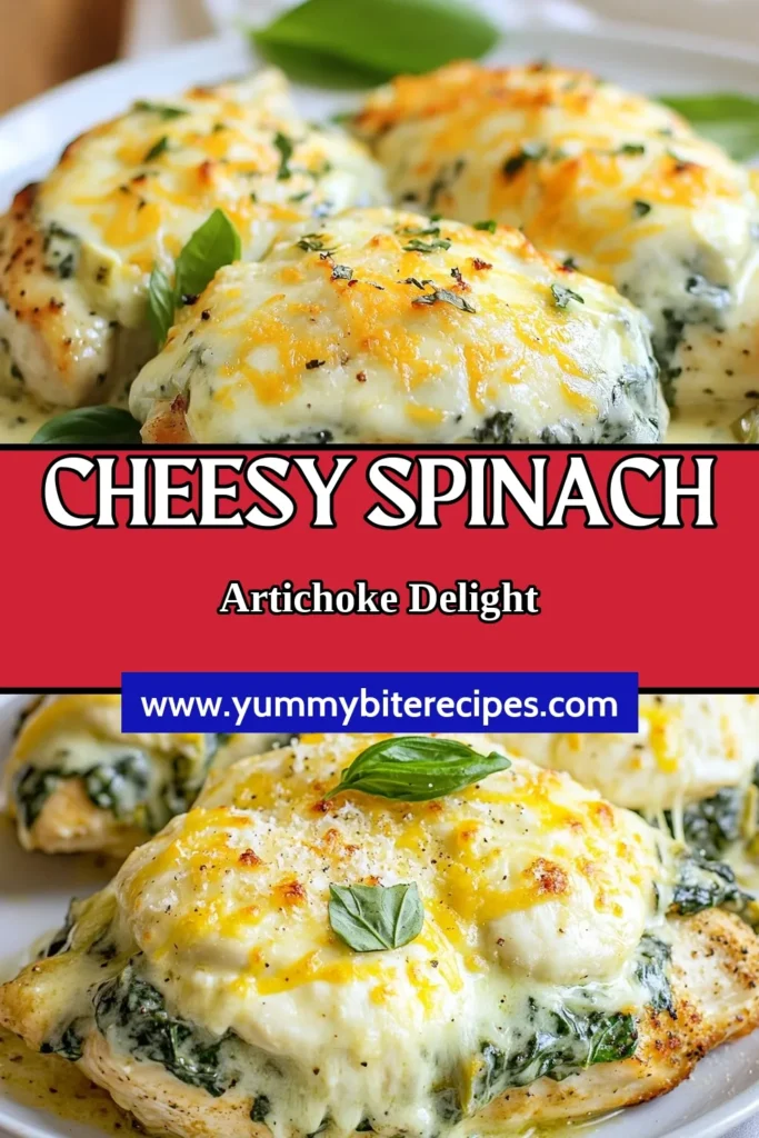 Try this deliciously creamy spinach artichoke chicken bake for a healthy chicken dinner that's easy to make and full of flavor. This cheesy spinach artichoke casserole combines tender chicken breasts with a rich, creamy sauce, making it the perfect easy baked chicken recipe for weeknight meals. Ready in just 45 minutes, it's sure to impress your family! Don’t forget to save this spinach artichoke chicken bake for your next dinner! #HealthyDinner #ChickenRecipes #EasyRecipes #CasseroleRecipe