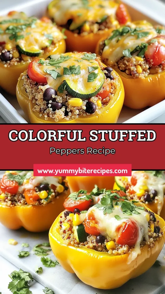 Discover the vibrant flavors of veggie stuffed bell peppers with this easy stuffed bell peppers recipe! Packed with protein-rich quinoa, black beans, and fresh veggies, these quinoa stuffed peppers are a healthy bell pepper recipe the whole family will love. Perfect for meal prep or a weeknight dinner, serve these vegetarian stuffed peppers for a deliciously nutritious meal. Try this recipe today and enjoy wholesome goodness in every bite! #VeggieStuffedPeppers #HealthyRecipes #Vegetarian #MealPrepIdeas
