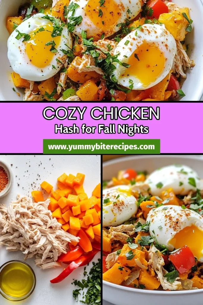 Discover the ultimate fall comfort food with this delicious Harvest Chicken Hash. This sweet potato chicken recipe is packed with flavor and perfect for a satisfying chicken skillet breakfast. Loaded with shredded chicken, sweet potatoes, bell peppers, and optional eggs, it’s a hearty meal that will warm your soul. Try this simple recipe and make it your go-to for chilly mornings. Save it for later! #HarvestChickenHash #SweetPotatoChicken #ChickenSkilletBreakfast #FallComfortFood
