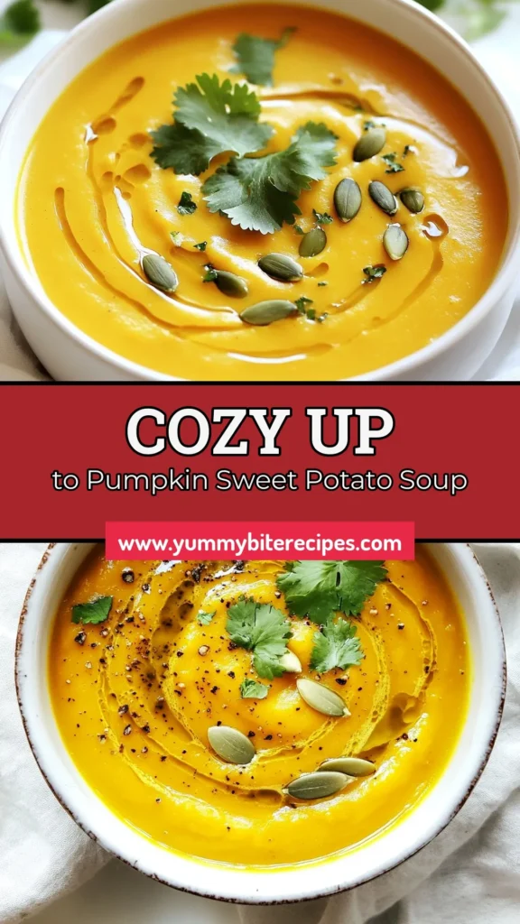 Try this delicious Pumpkin Sweet Potato Soup recipe for a warm and creamy comfort dish! Perfect for cozy nights, this vegan pumpkin soup is packed with flavors from pumpkin and sweet potatoes. You’ll love how easy it is to whip up this healthy soup recipe. Ideal for meal prep or a quick dinner! Don’t forget to save this creamy pumpkin soup for later and share with friends! #PumpkinSoup #SweetPotatoSoup #HealthySoup #VeganRecipes