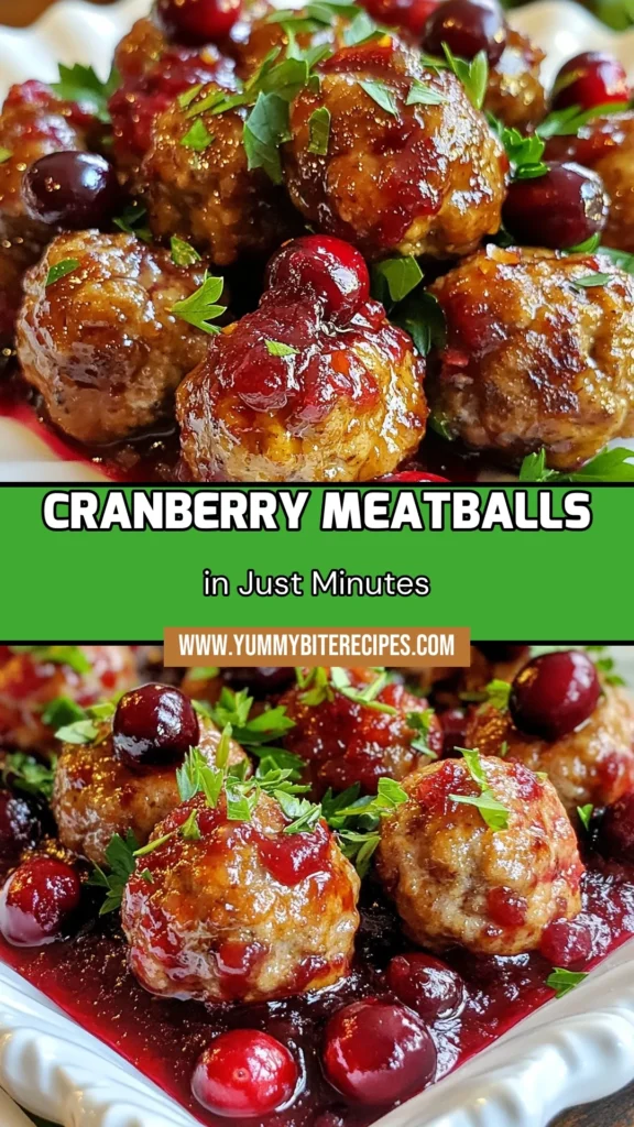 Discover this delightful cranberry meatballs recipe that's perfect for busy nights! These easy meatball recipes use ground beef or turkey, combined with savory flavors, then coated in a sweet and tangy cranberry sauce. With just 30 minutes to whip up, these quick dinner recipes are sure to impress. Try these cranberry sauce meatballs for a flavorful dinner that everyone will love. Save this recipe for your next meal! #CranberryMeatballs #EasyMeatballRecipe #QuickDinnerRecipes #GroundBeefMeatballs