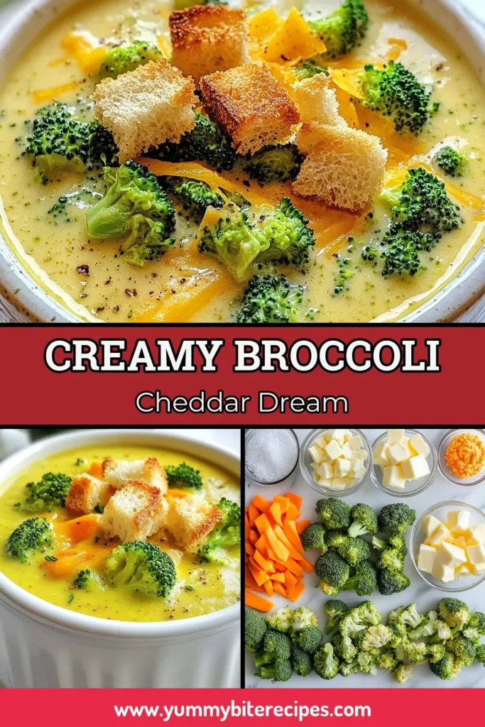 Indulge in this creamy broccoli cheddar soup that’s perfect for any meal! This easy broccoli soup combines fresh broccoli, sharp cheddar cheese, and a hint of Dijon mustard for a delicious twist. Try this vegetarian creamy soup recipe that's not only comforting but also loaded with veggies. Ideal for chilly days, this vegetable soup with cheese will warm your heart. Save this creamy broccoli cheddar recipe for your next cooking adventure! #BroccoliCheddarSoup #EasySoup #VegetarianRecipes #ComfortFood