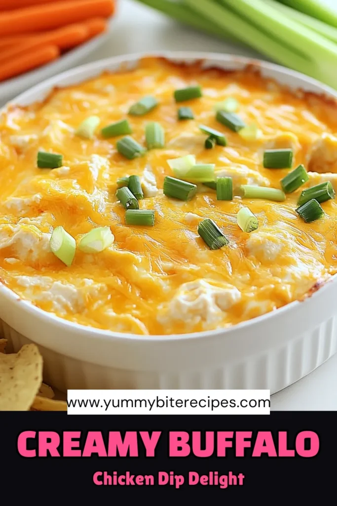 Indulge in this creamy cheesy Crockpot buffalo chicken dip, perfect for parties and game days! This easy buffalo chicken dip recipe features tender, shredded chicken blended with a zesty buffalo sauce and rich cheeses, including an optional blue cheese for extra flavor. Serve it warm with tortilla chips, celery, and carrots for a delightful treat! Pin now for a spicy crockpot dip recipe you'll love! #CrockpotBuffaloChickenDip #CreamyCheesyDip #BuffaloChickenDip #EasyBuffaloDip