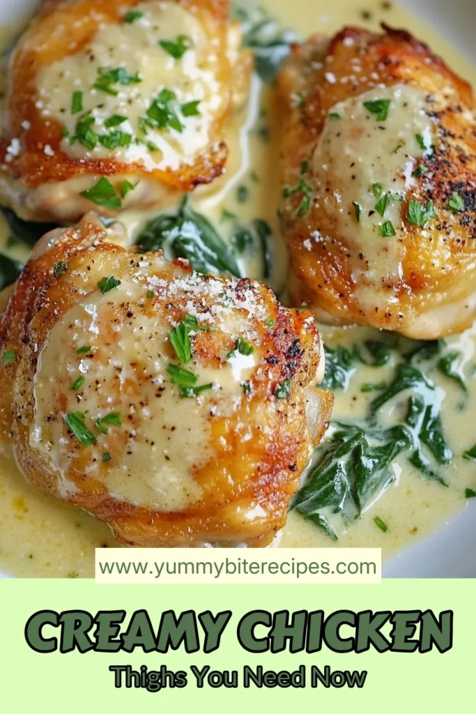 Elevate your dinner with this creamy oven-baked chicken thighs recipe that's perfect for any occasion! This bone-in chicken thigh recipe features the rich flavors of Dijon mustard and cheesy goodness, combined with fresh spinach for a delightful spinach and chicken bake. Easy to prep and full of comfort, these cheesy chicken thighs are sure to impress. Try it tonight and satisfy your hunger! Save this recipe for later! #CreamyChickenThighs #DijonMustardChicken #CheesyChicken #OnePanMeal