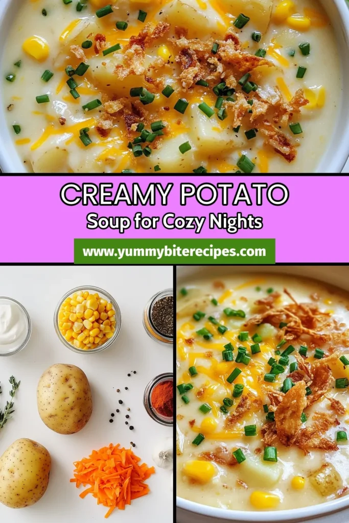 Discover the ultimate comfort with this creamy potato soup that will quickly become a family favorite! This harvest potato soup recipe made in a crockpot offers an easy potato soup experience, perfect for vegetarians too. With simple ingredients like russet potatoes, corn, and carrots, you can savor a delicious bowl of goodness. Try this effortless recipe today and let the warm flavors bring everyone together. Save this for later! #CrockpotPotatoSoup #VegetarianSoupRecipes #EasyPotatoSoup #SoupsForFall