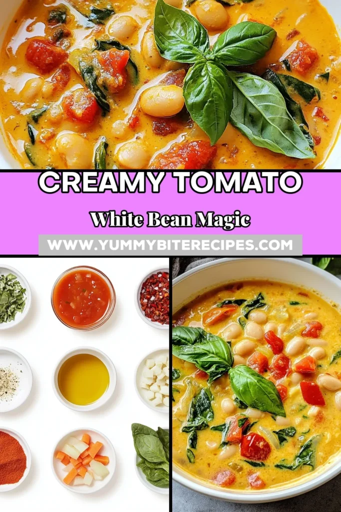 Savor the rich flavors of this creamy vegan tomato white bean stew! This easy vegan recipe combines crushed tomatoes, white beans, and creamy coconut milk for a delicious plant-based stew perfect for any meal. Packed with nutrients and flavor, it's a nourishing choice the whole family will love. Try it today and enjoy a comforting dish that’s quick to make. Save this creamy white bean stew recipe for your next dinner! #VeganTomatoStew #EasyVeganRecipes #PlantBasedStew #CoconutMilkStew