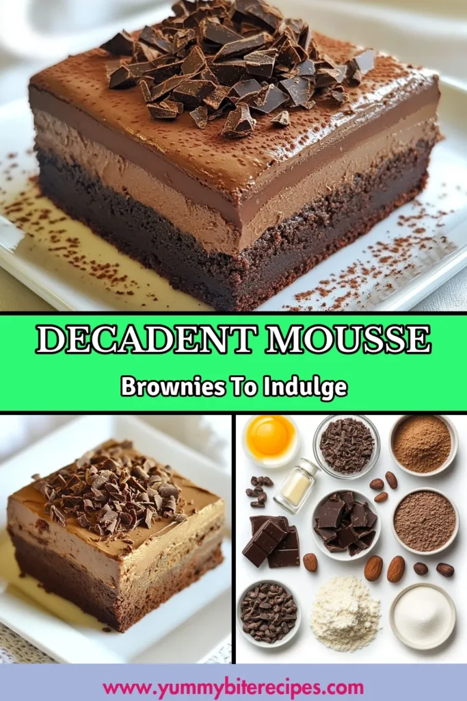 Indulge in these irresistible chocolate mousse brownies that combine the rich flavors of a decadent chocolate dessert with the classic texture of brownies. This easy brownie mousse recipe is perfect for any chocolate lover looking to impress. Ready to satisfy your sweet tooth? Try this rich brownie recipe today! Perfect for parties or a cozy night in. Save this delicious dessert recipe for later! #ChocolateMousseBrownies #DecadentDessert #EasyBrownieMousse #ChocolateDessertRecipes