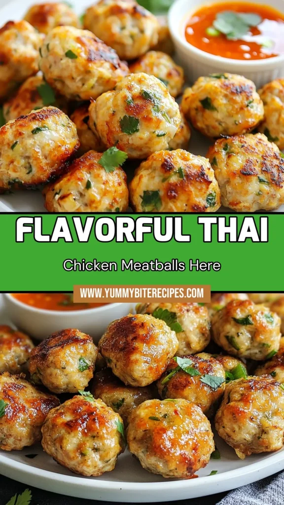 Discover the mouthwatering flavors of Thai chicken meatballs with this easy baked chicken meatballs recipe. Made with ground chicken and a delicious blend of spices, these Thai meatball recipes are perfect for any meal. Serve your meatballs with a spicy Sriracha dipping sauce recipe that elevates the taste. Follow this simple guide and enjoy a delectable dish that’s sure to impress! Save this recipe for later! #ThaiChickenMeatballs #BakedChickenMeatballs #GroundChickenMeatballs #ThaiMeatballRecipes