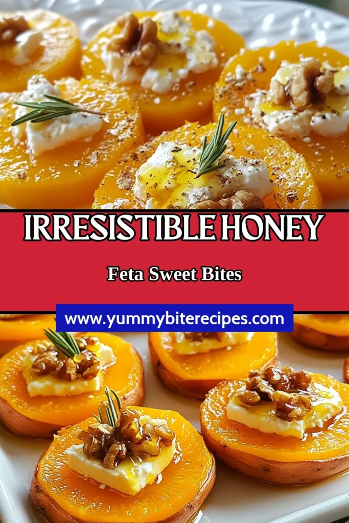 Looking for a delicious appetizer? Try these honey feta sweet potato rounds! Perfect as sweet potato appetizers, they combine roasted sweet potatoes with honey and creamy feta cheese for a healthy snack that everyone will love. Quick to make and sure to impress, these feta cheese recipes are a must-try! Save this recipe now for tasty healthy sweet potato snacks! #SweetPotatoAppetizers #FetaCheeseRecipes #HealthySnacks #RecipeIdeas