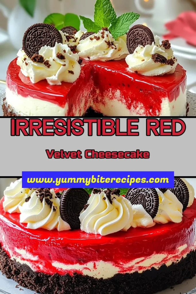 Indulge in this delicious Red Velvet Oreo Cheesecake that perfectly combines two favorite desserts! This easy Red Velvet Cheesecake is not only a feast for the eyes but also a crowd-pleaser. Try this No-Bake Red Velvet Cheesecake recipe with rich cream cheese and crunchy Oreo layers. It's a must-try Cream Cheese Oreo Dessert for any occasion! Save this recipe for your next get-together! #RedVelvetCheesecake #OreoCheesecakeRecipe #EasyRedVelvetDesserts #NoBakeDesserts