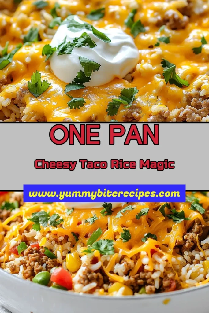 Looking for a quick and delicious dinner? This Cheesy Taco Rice Skillet recipe brings together ground turkey, rice, and lots of cheesy goodness for an easy one skillet taco dinner. With flavors from taco seasoning and fresh veggies, this easy cheesy taco recipe is sure to become a family favorite. Try this cheesy taco rice today and enjoy a satisfying meal without the fuss! Don't forget to save this recipe for later! #TacoRice #SkilletDinner #EasyRecipes #CheesyTacoRice