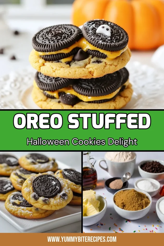 Indulge in these Halloween Oreo Stuffed Cookies that are the perfect spooky treats for your festive gatherings. With soft, chewy cookie dough wrapped around delicious Halloween-themed Oreo cookies, this recipe is a must-try for any Halloween dessert lover. Quick and easy to make, these festive cookie recipes will impress friends and family. Don’t forget to save this recipe for your next Halloween party! #HalloweenCookies #OreoStuffedCookies #SpookyTreats #HalloweenDessertRecipes