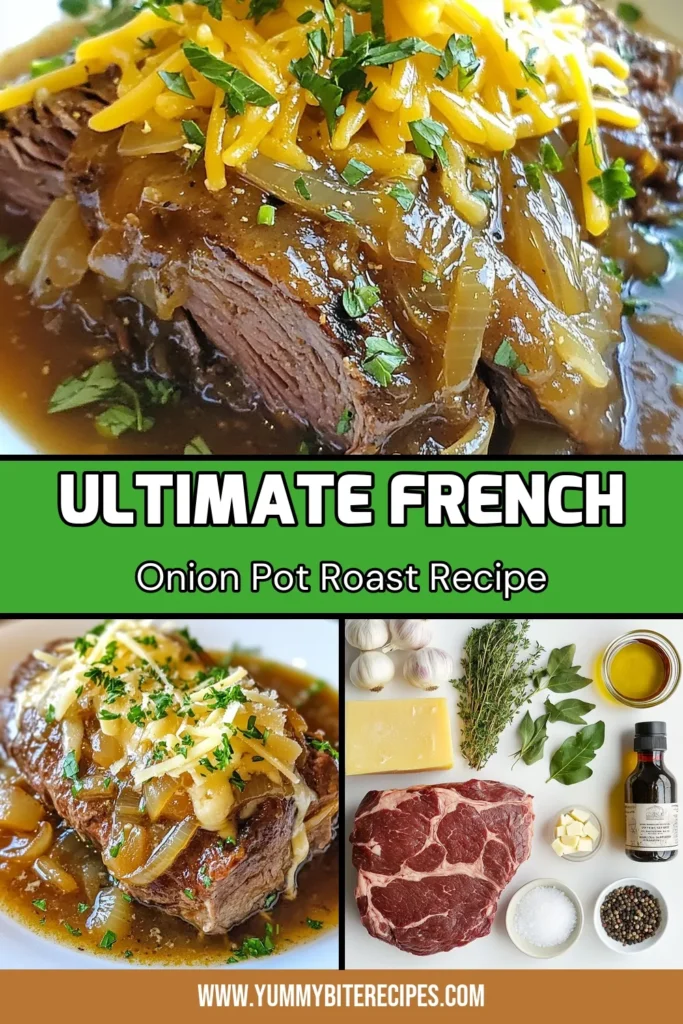 Indulge in a delicious French onion pot roast that combines tender beef chuck roast with caramelized onions and melty Gruyère cheese. This savory pot roast recipe is a must-try for fans of beef chuck roast recipes and caramelized onion dishes. Perfect for gatherings, this dish is sure to impress. Try it today and enjoy the rich flavors! Save this recipe for your next family meal! #FrenchOnionPotRoast #SavoryPotRoastRecipe #BeefChuckRoastRecipes #GruyèreCheeseRecipes