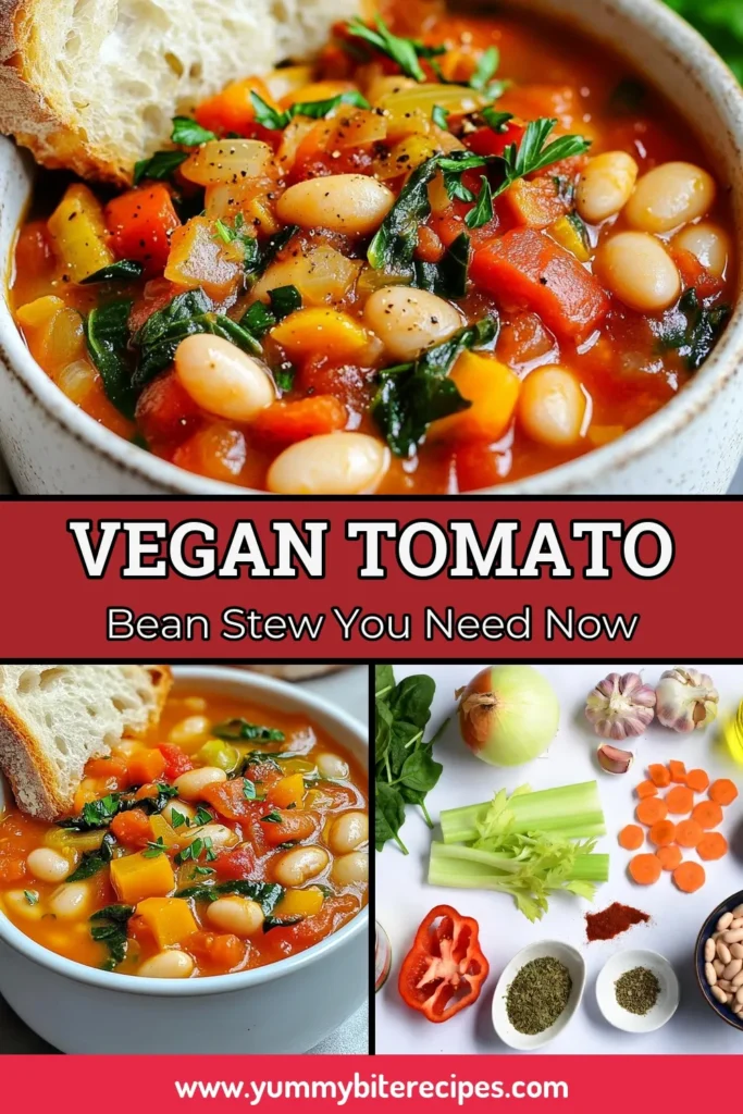 Warm up with this delicious Vegan Tomato White Bean Stew, the perfect example of healthy vegan recipes that comfort the soul. This easy vegetable stew combines vibrant tomatoes and creamy white beans for a hearty meal. Ideal for plant-based diets, this Mediterranean vegan stew is packed with flavor and nutrition. Try this recipe today for a comforting dish the whole family will love! Don’t forget to save this recipe! #VeganRecipes #HealthyEating #ComfortFood #PlantBasedCooking
